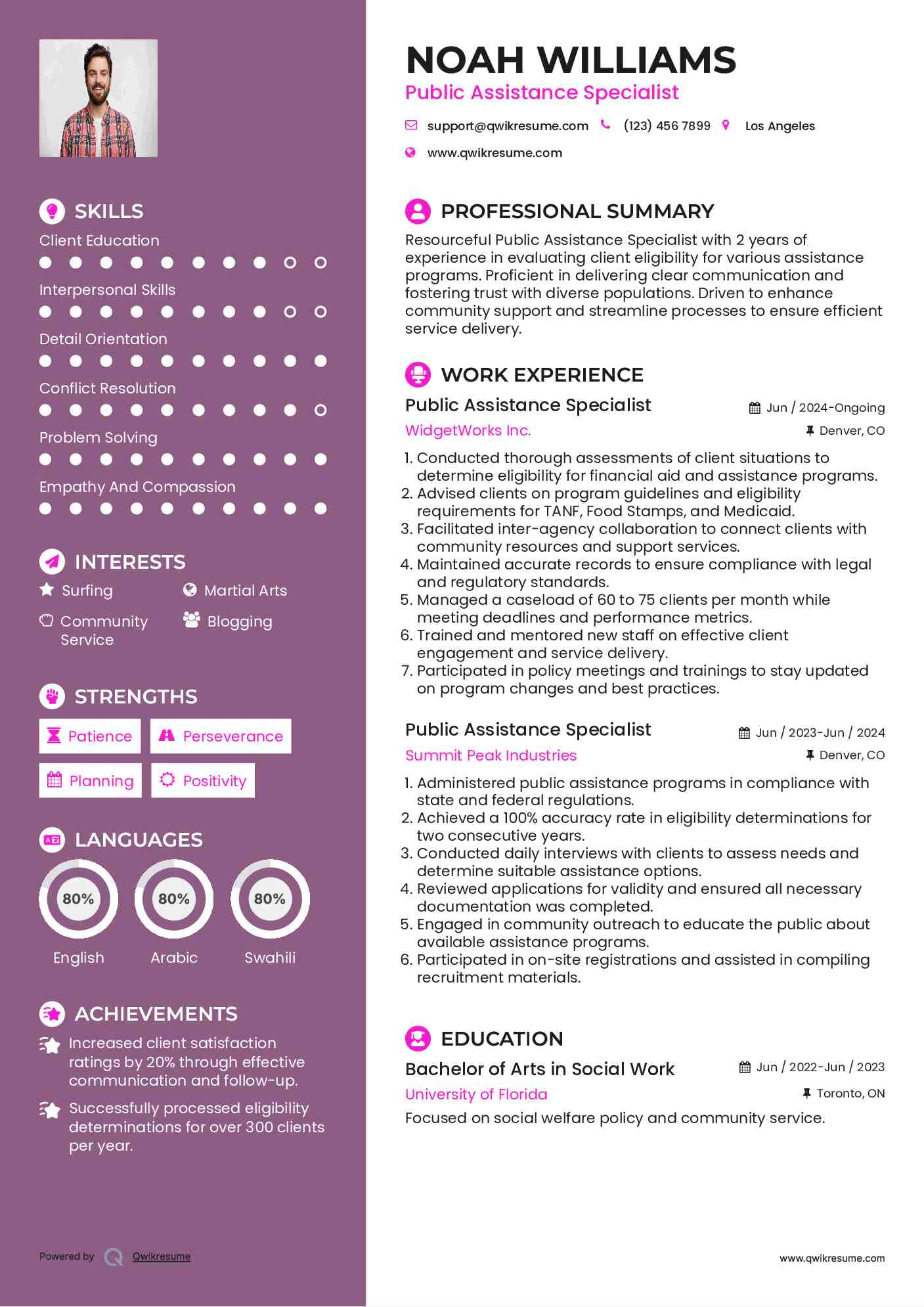 Public Assistance Specialist Resume Model
