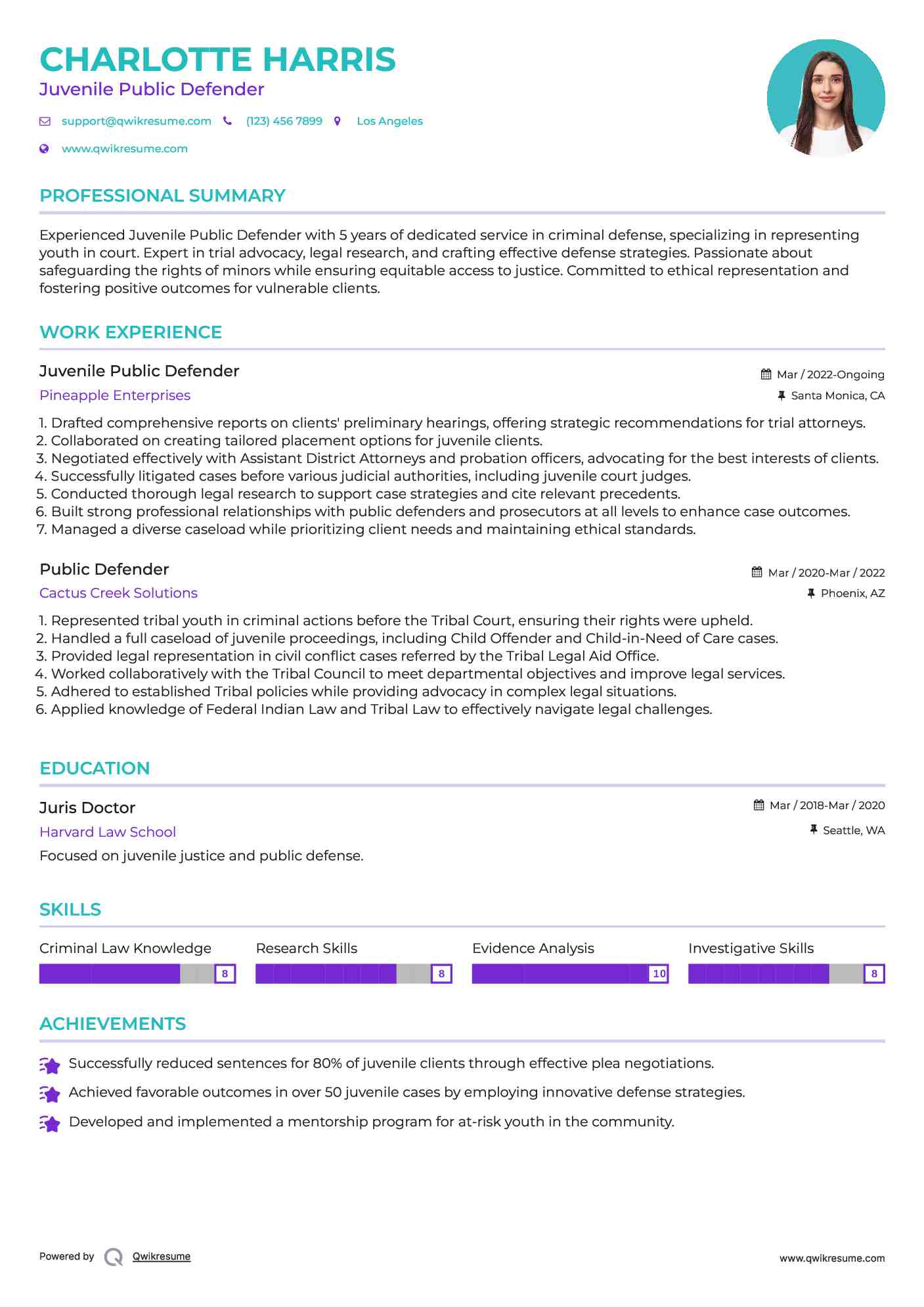 Juvenile Public Defender
 Resume Sample