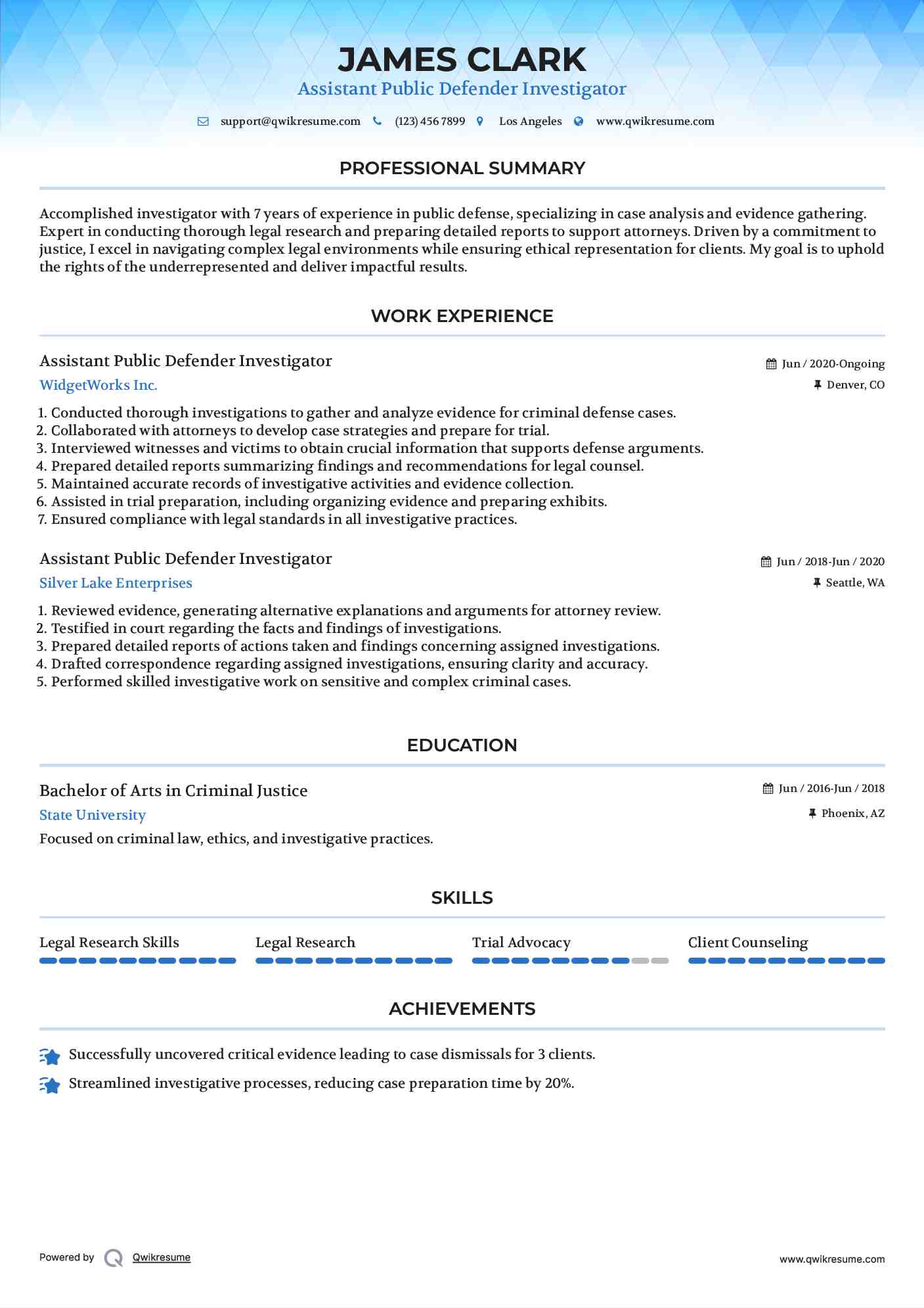 Assistant Public Defender Investigator Resume Format