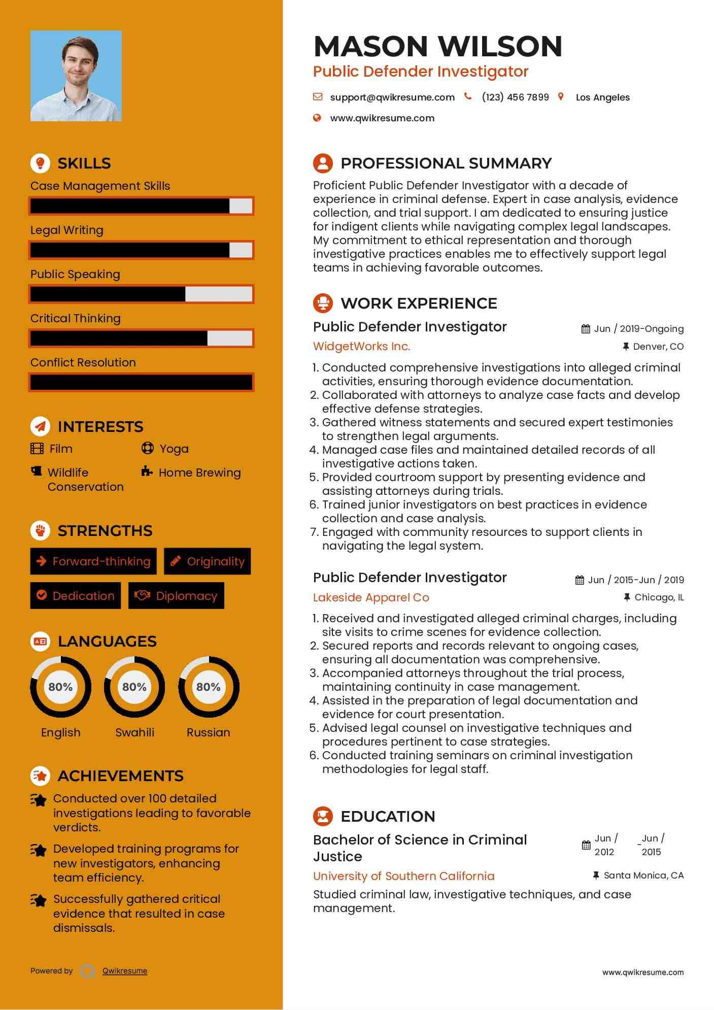 Public Defender Investigator Resume Model