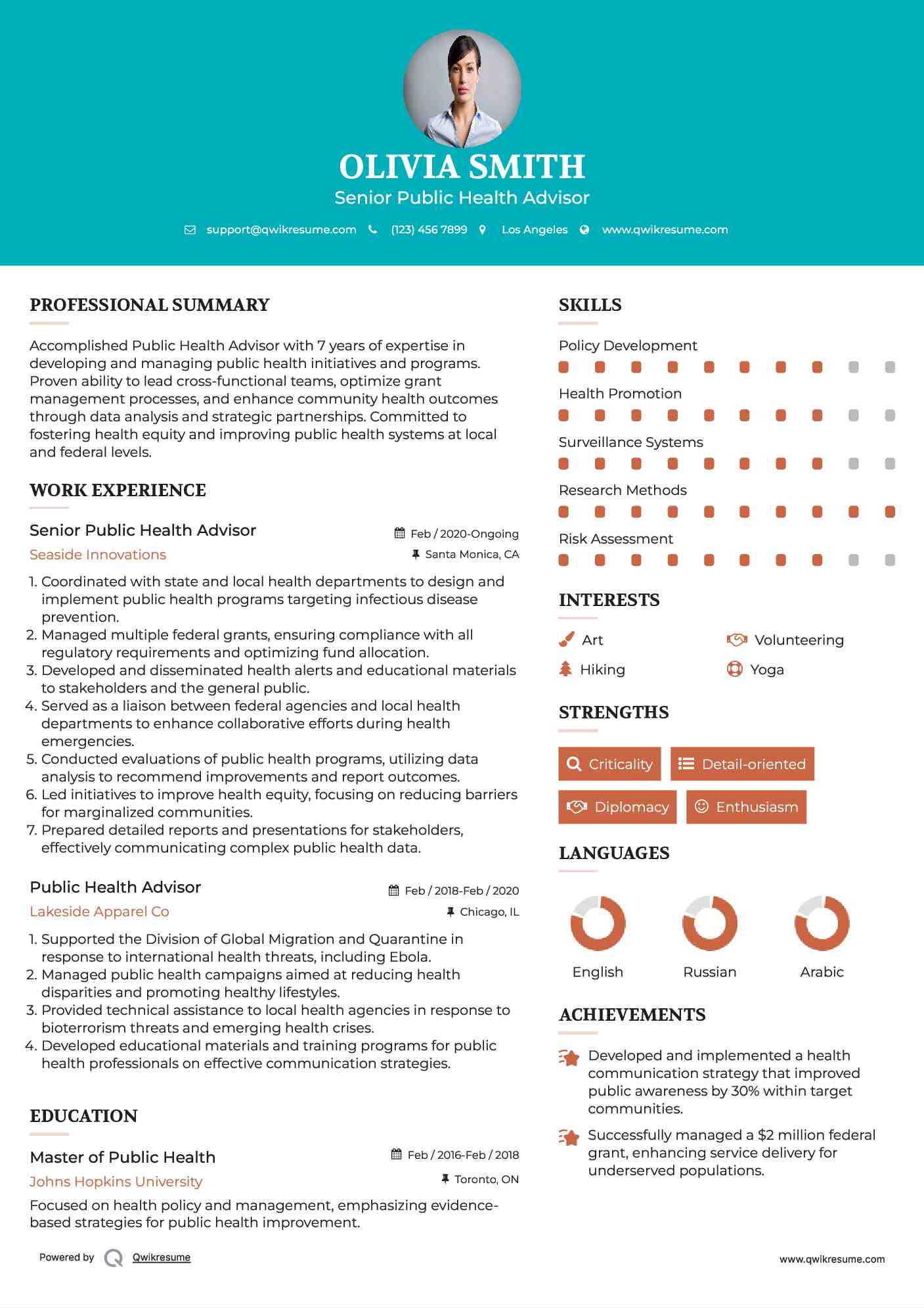 Senior Public Health Advisor Resume Template