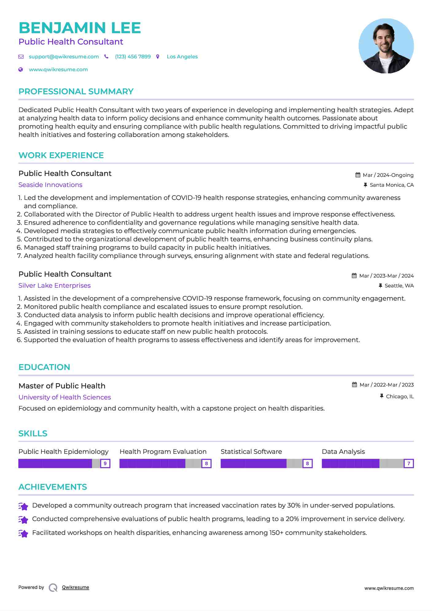 Public Health Consultant Resume Model