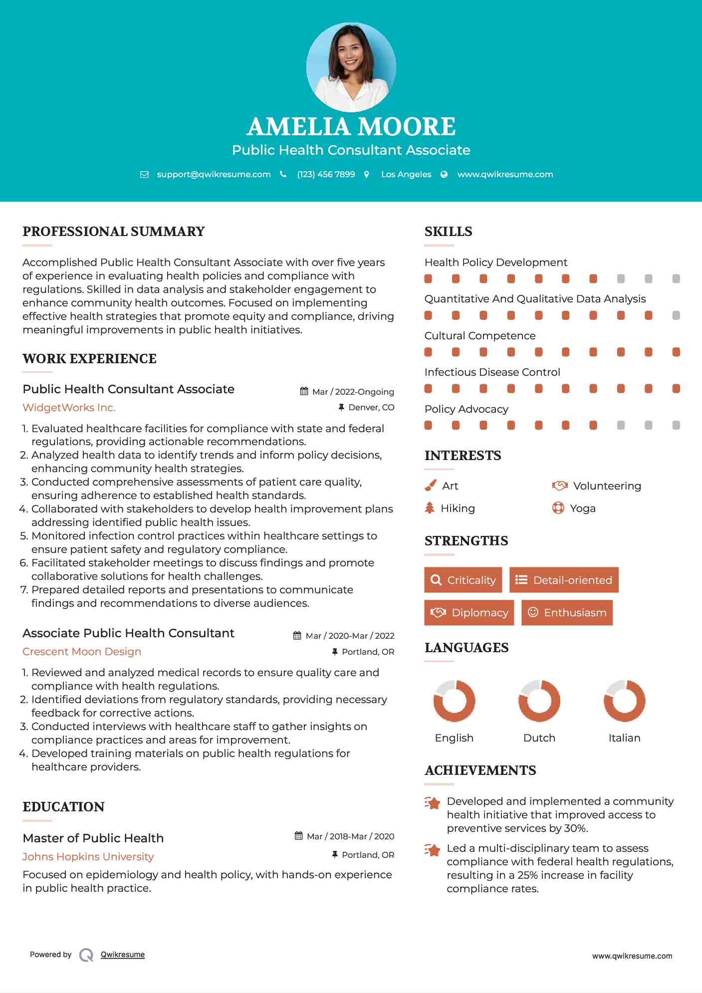 Public Health Consultant Associate Resume Sample