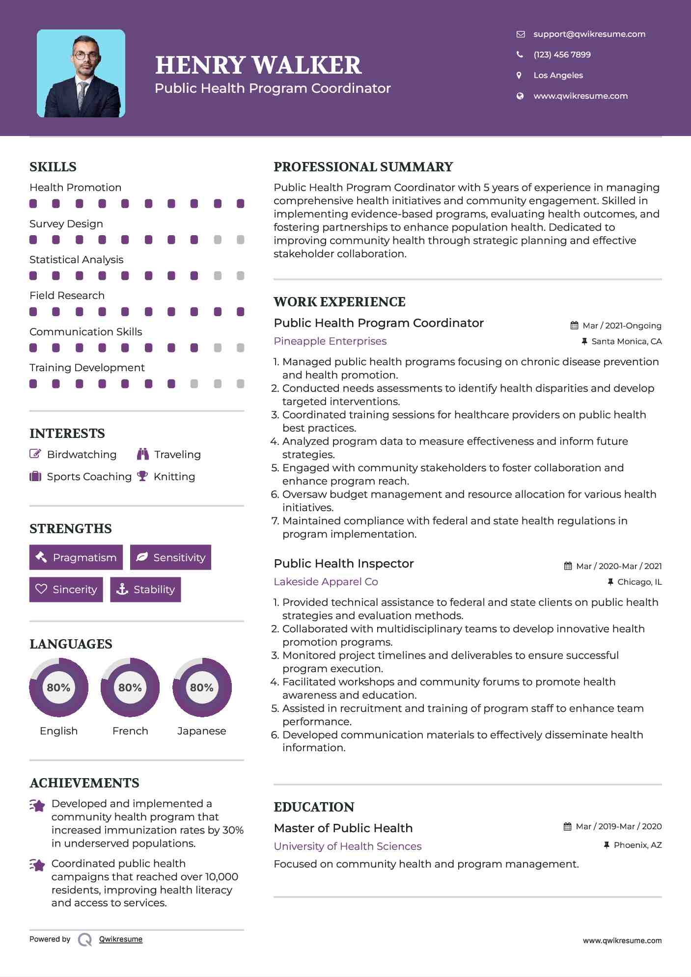 Public Health Program Coordinator Resume Format