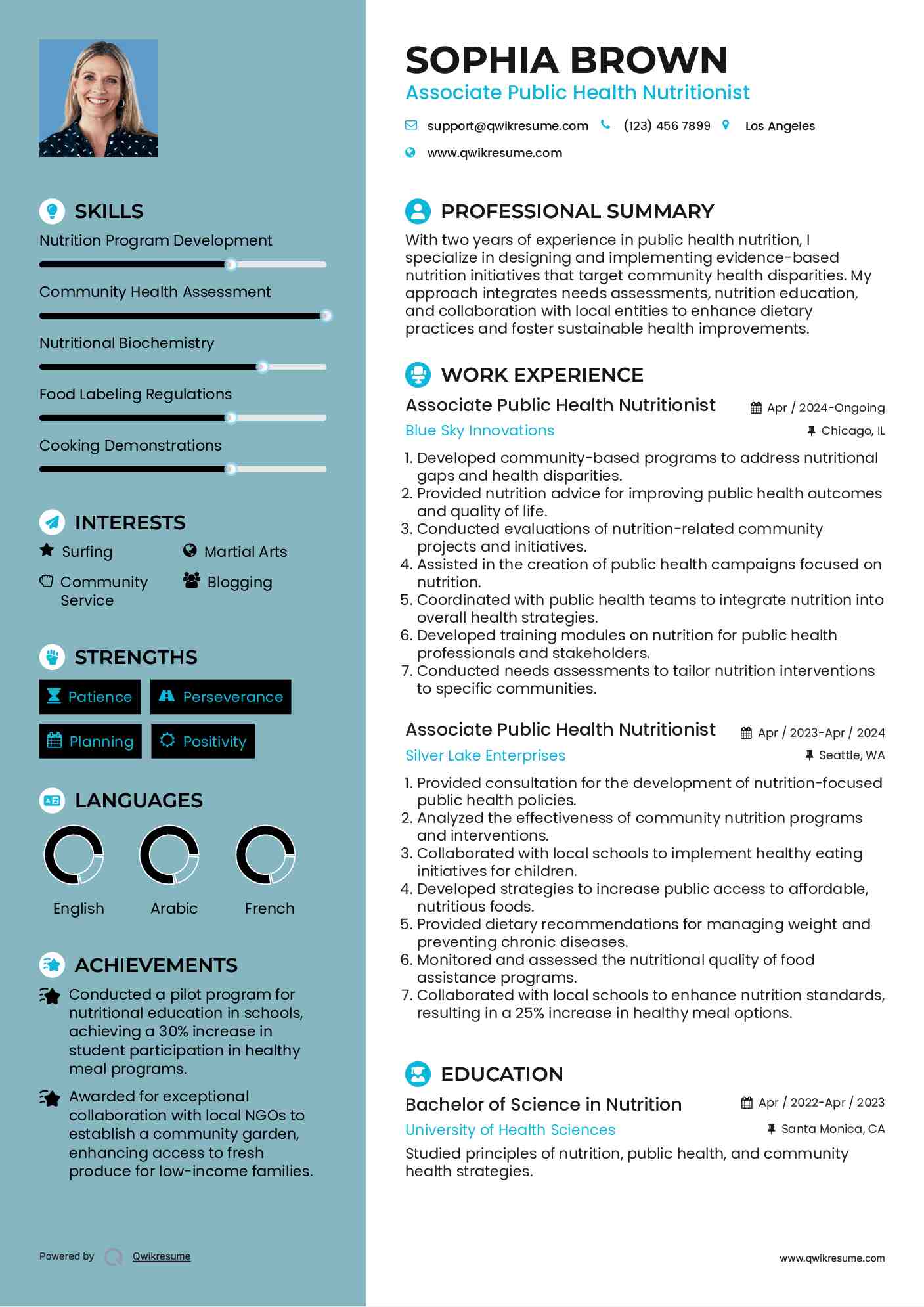 Associate Public Health Nutritionist Resume Model