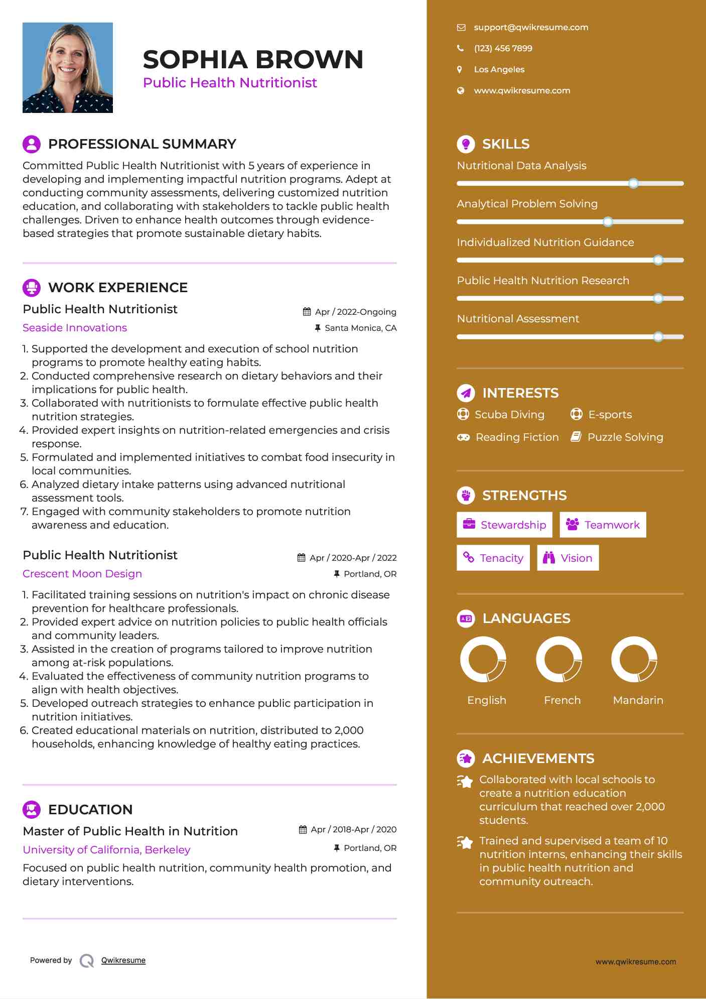 Public Health Nutritionist Resume Model