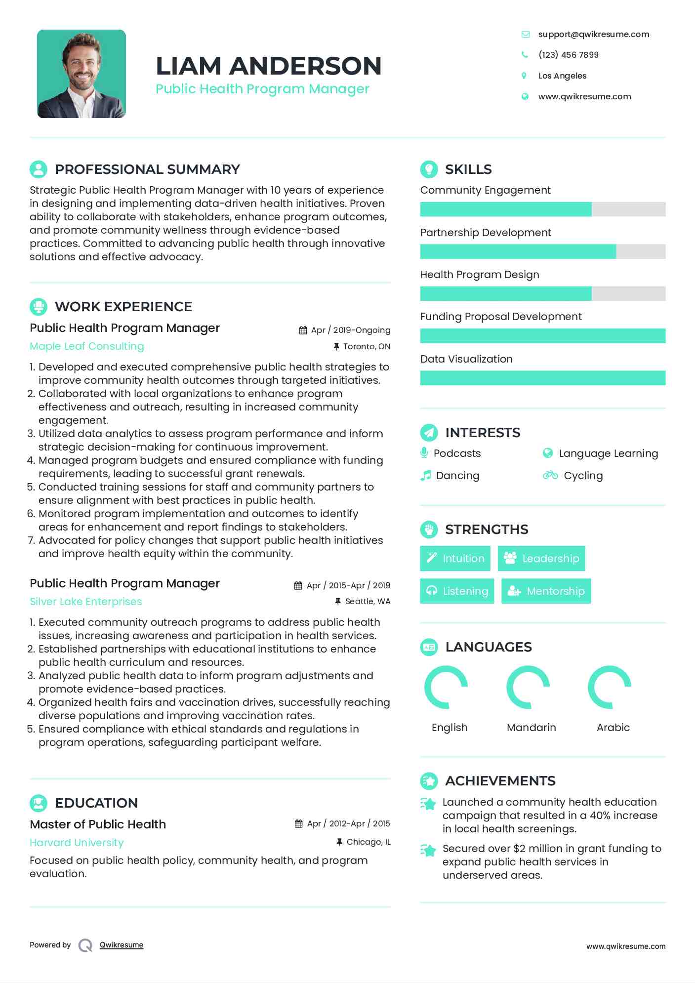 Public Health Program Manager Resume Template