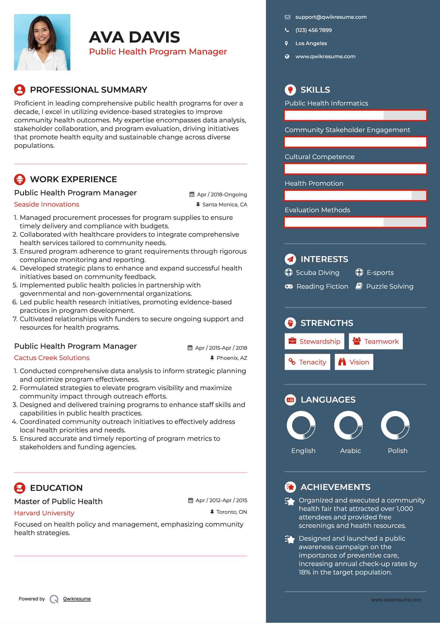 Public Health Program Manager Resume Format