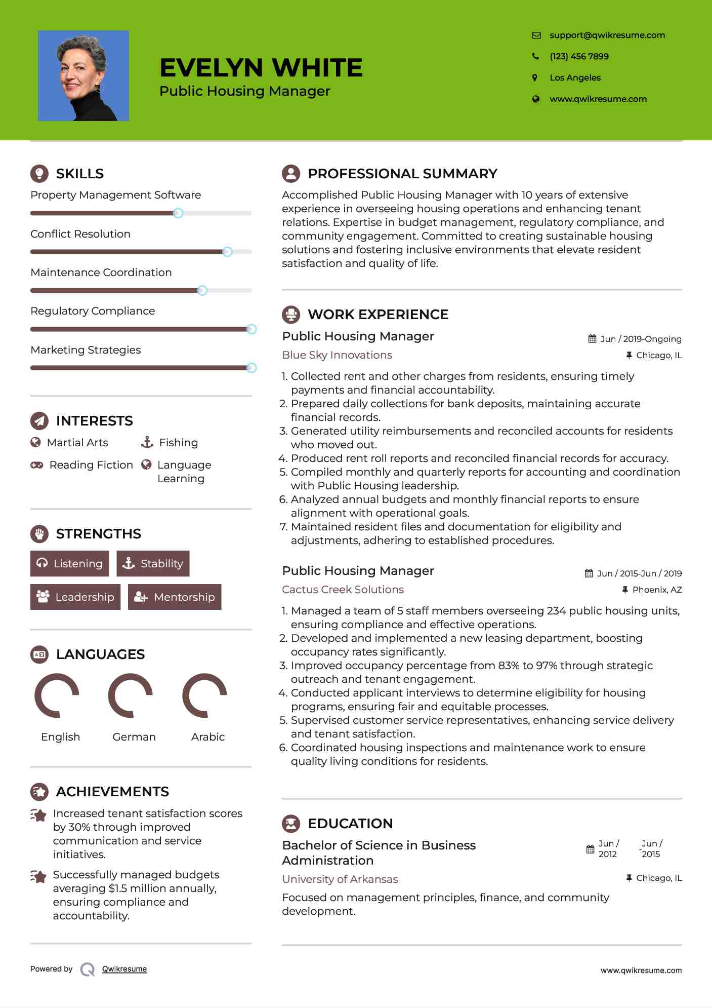 Public Housing Manager Resume Example