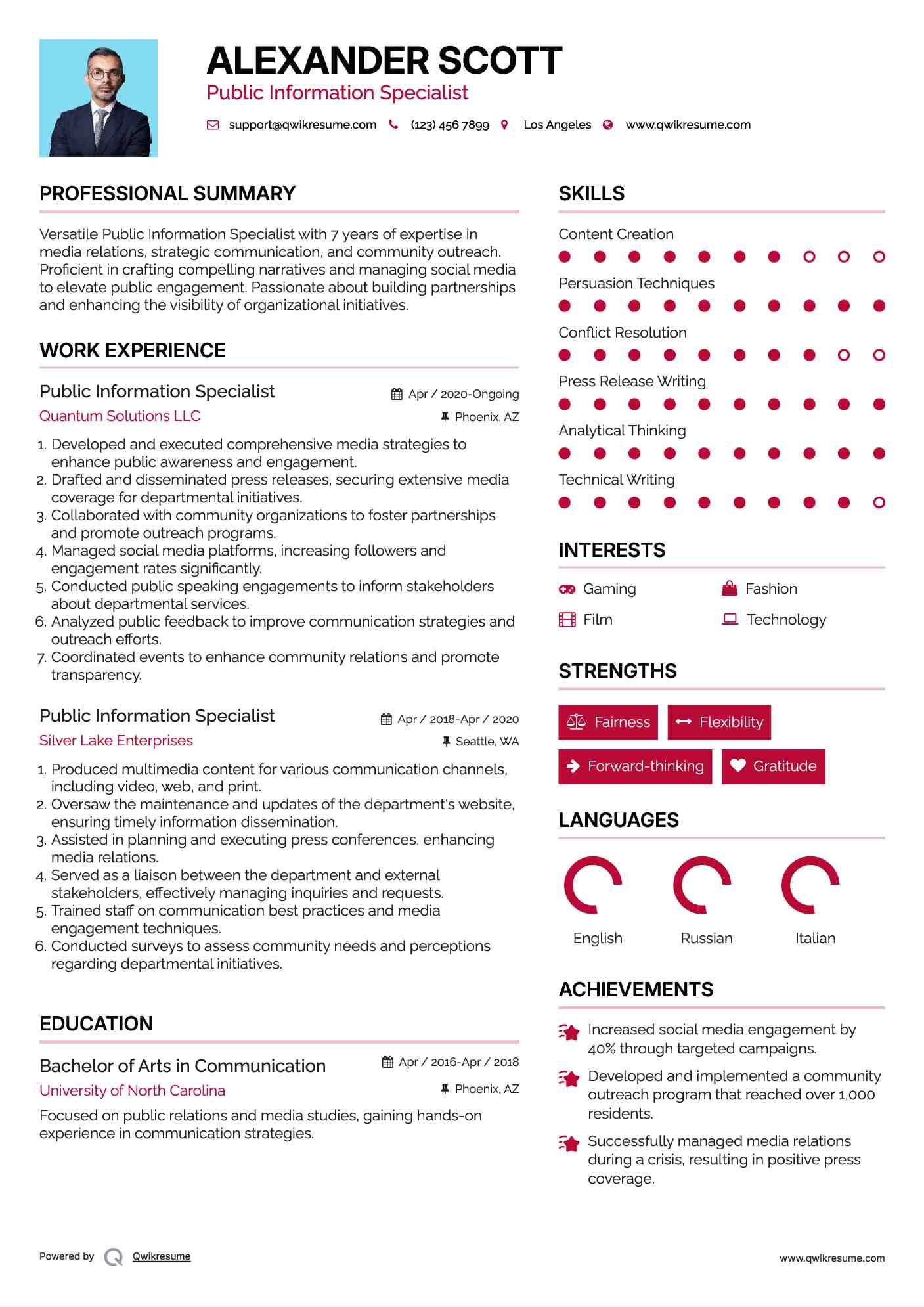 Public Information Specialist Resume Format