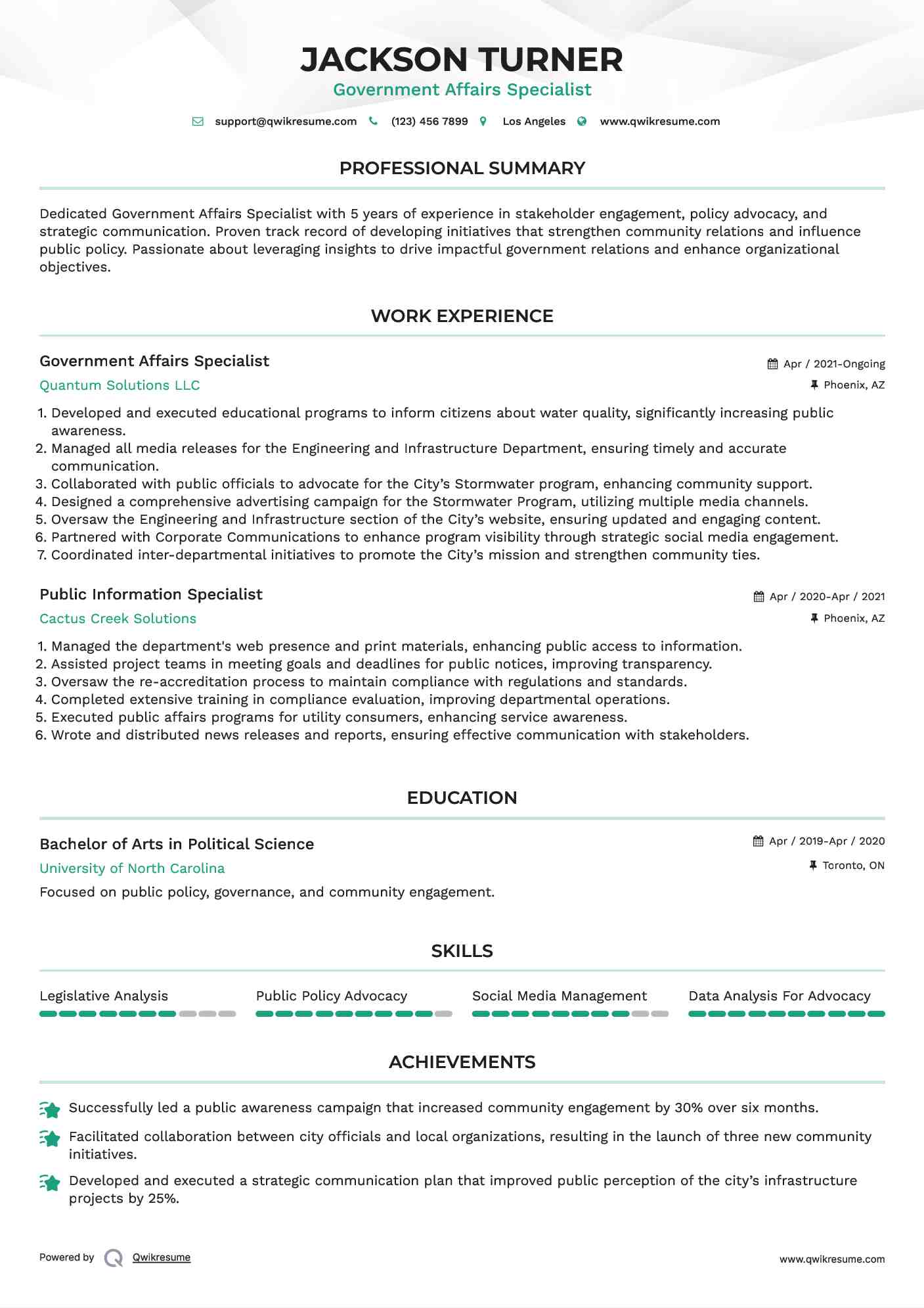 Government Affairs Specialist Resume Format