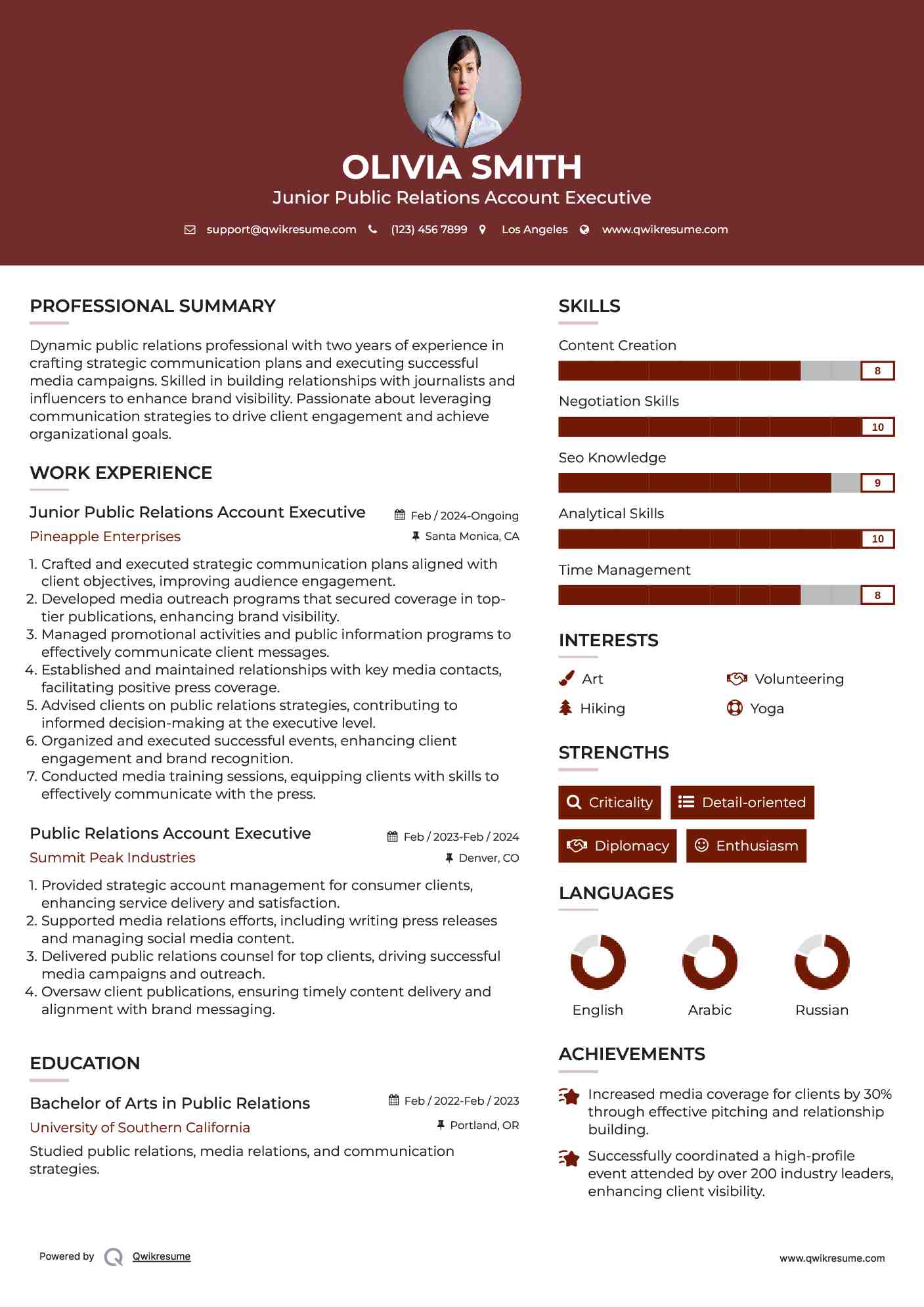 Junior Public Relations Account Executive Resume Model