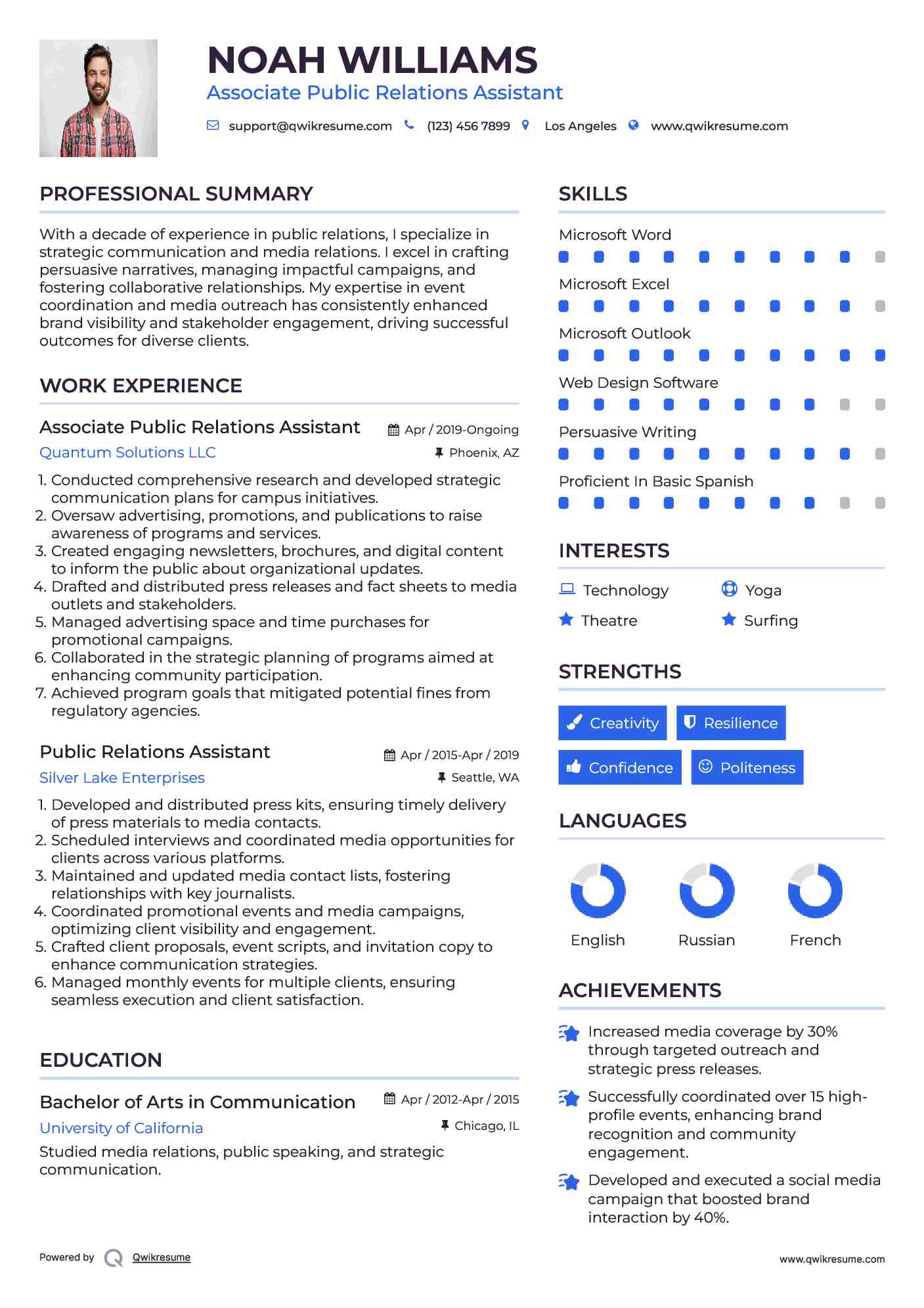 Associate Public Relations Assistant Resume Model