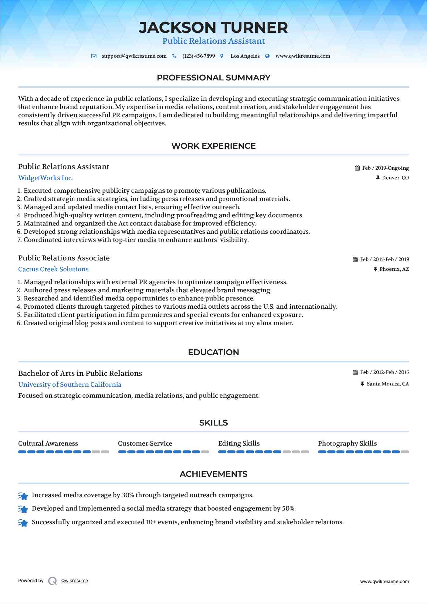Public Relations Assistant Resume Format