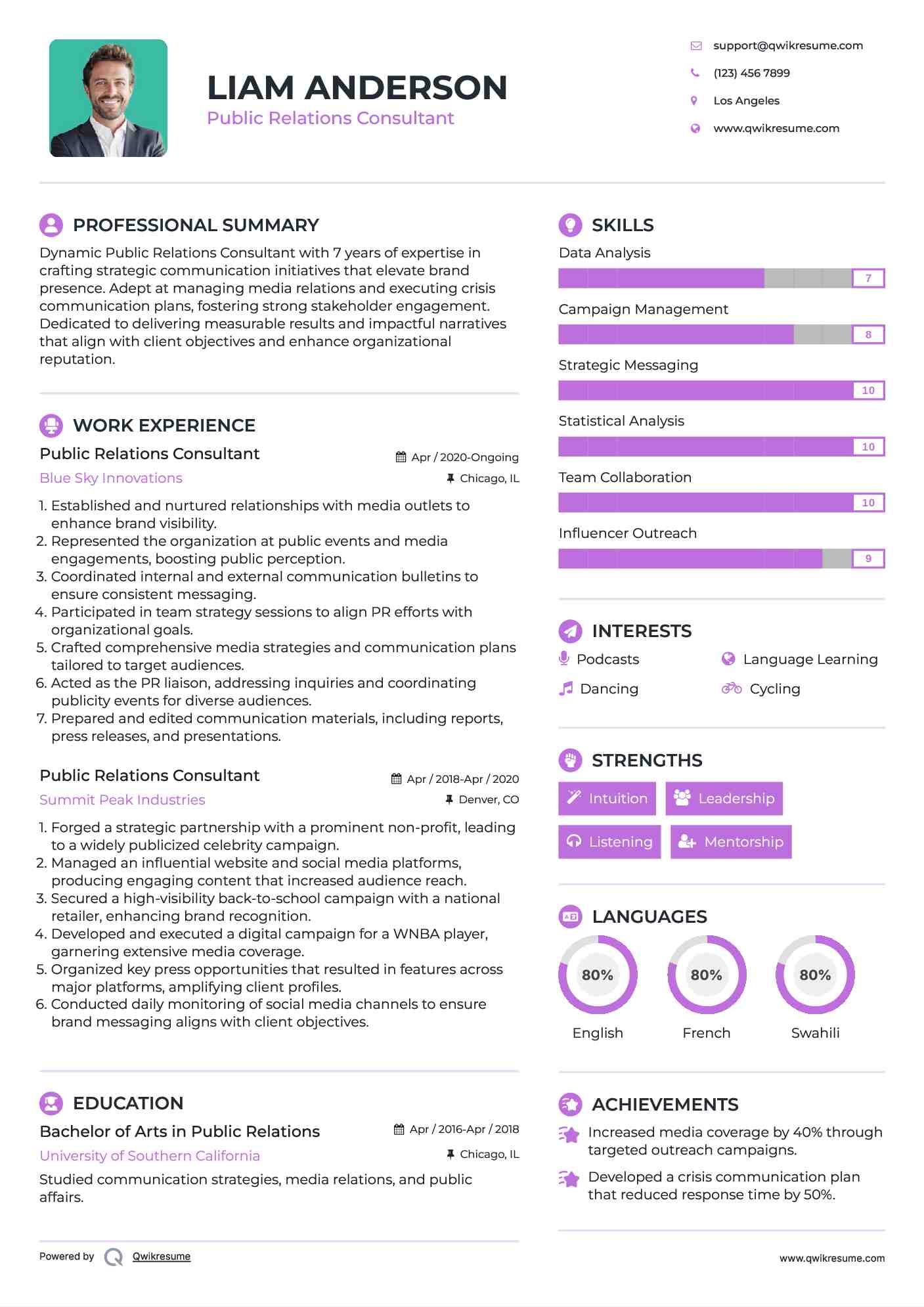 Public Relations Consultant Resume Model