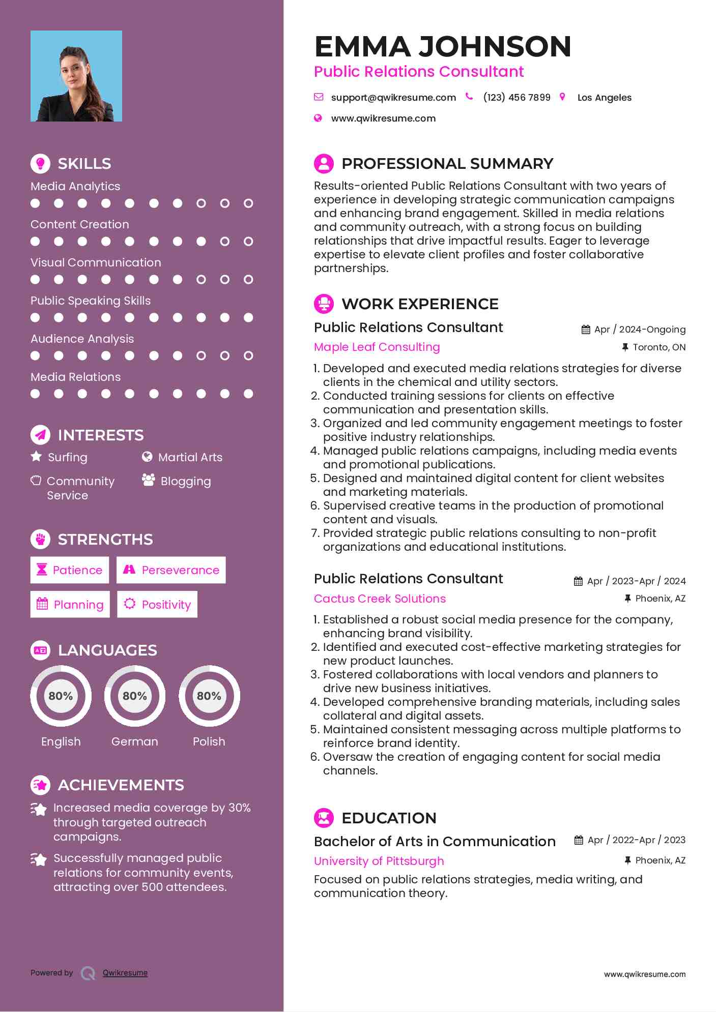 Public Relations Consultant Resume Template