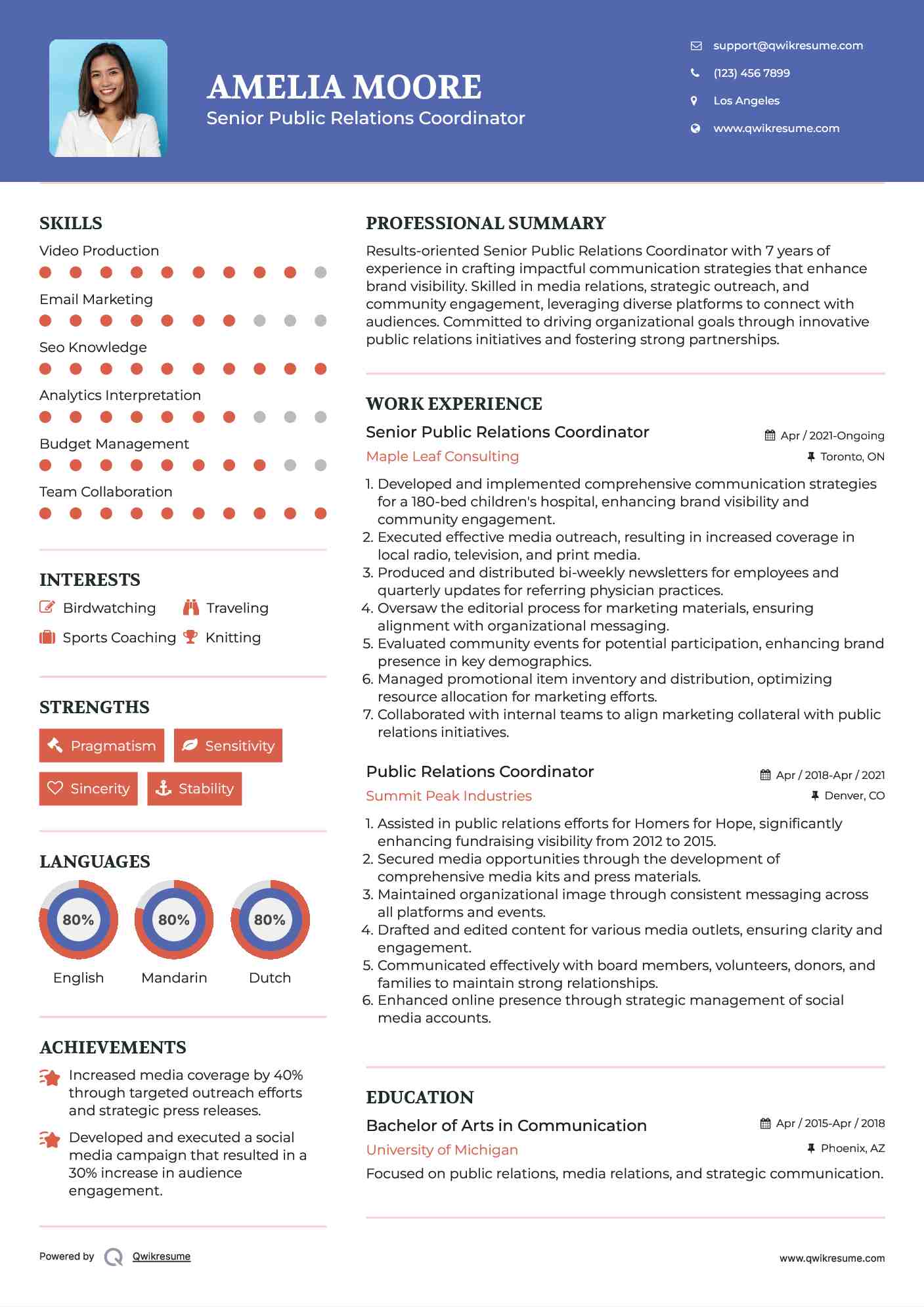 Senior Public Relations Coordinator Resume Format