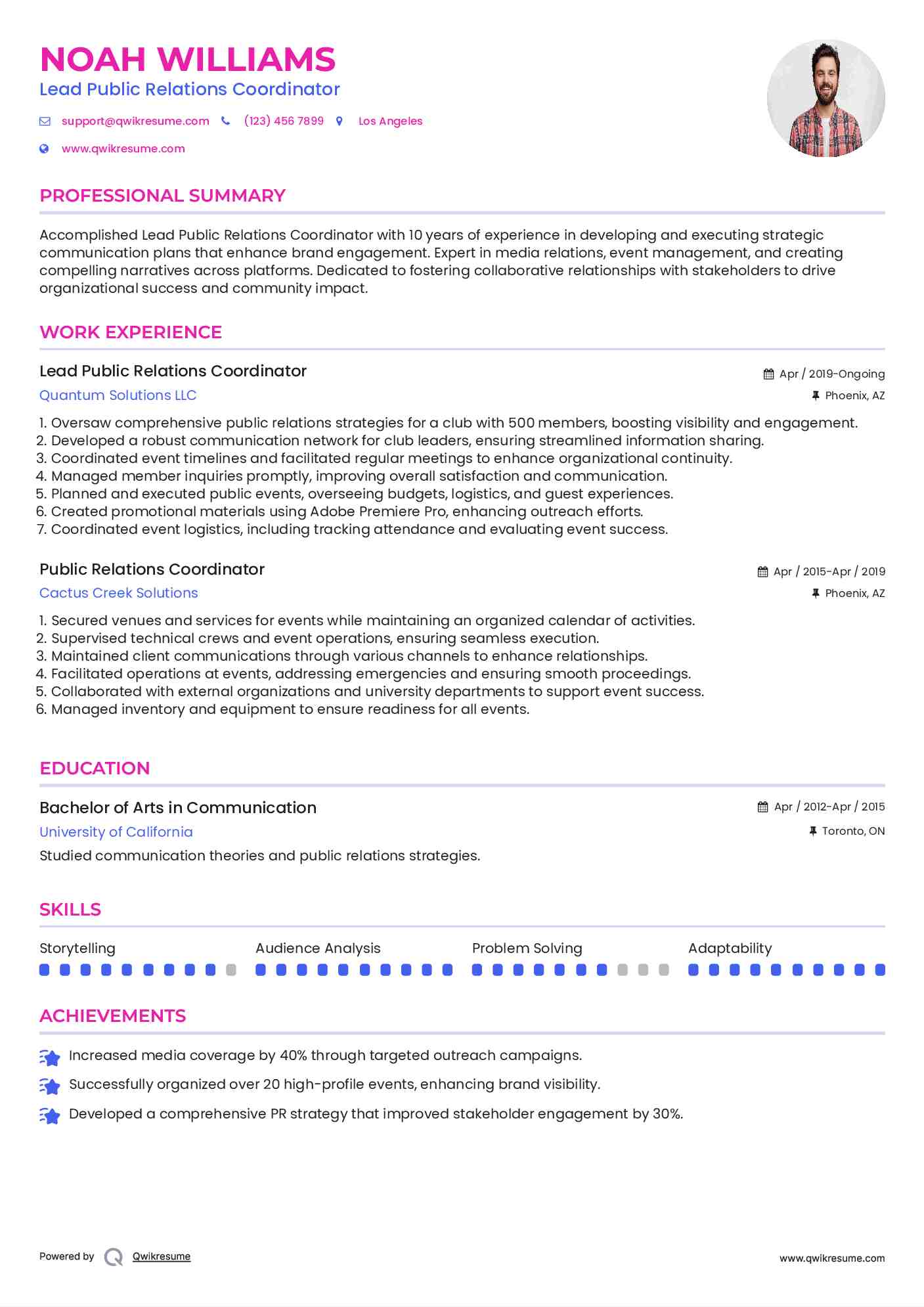 Lead Public Relations Coordinator Resume Format