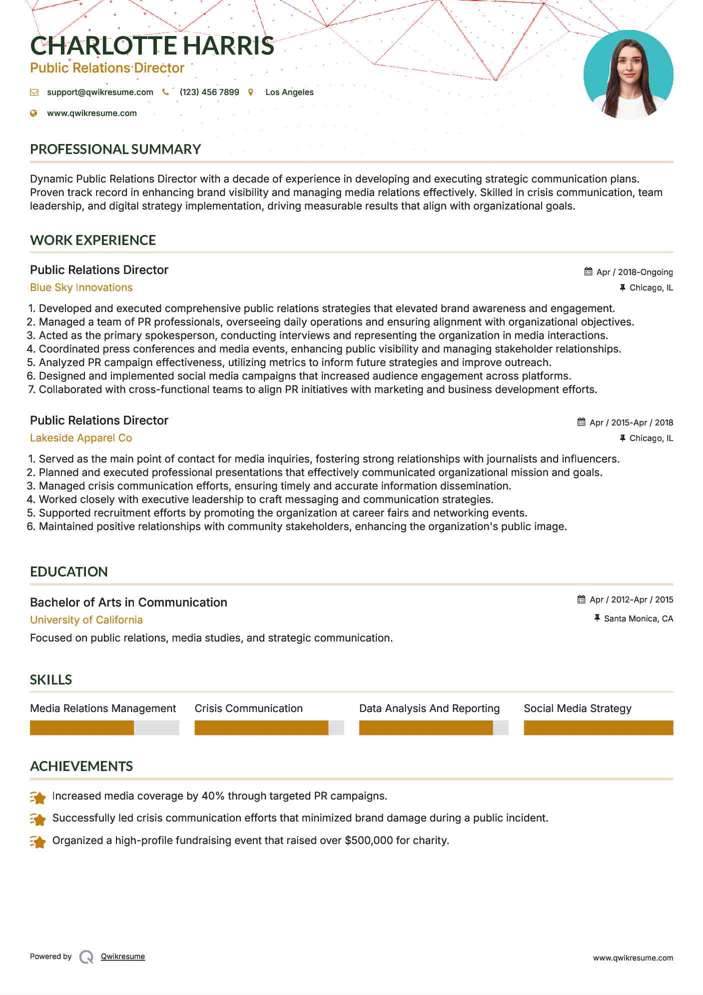 Public Relations Director Resume Format