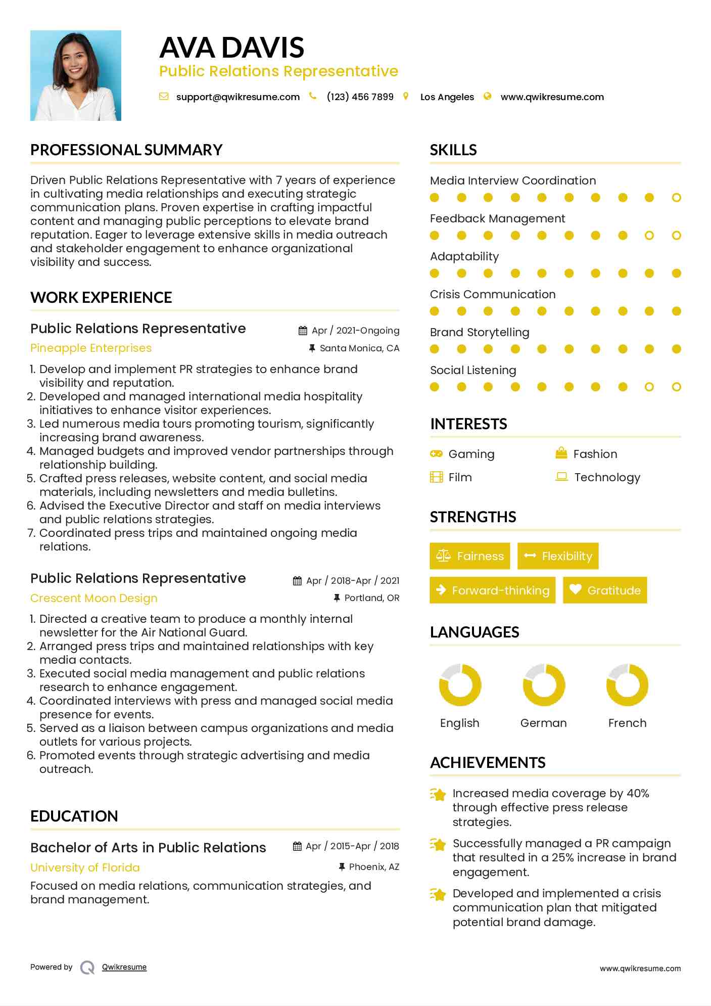 Public Relations Representative Resume Model