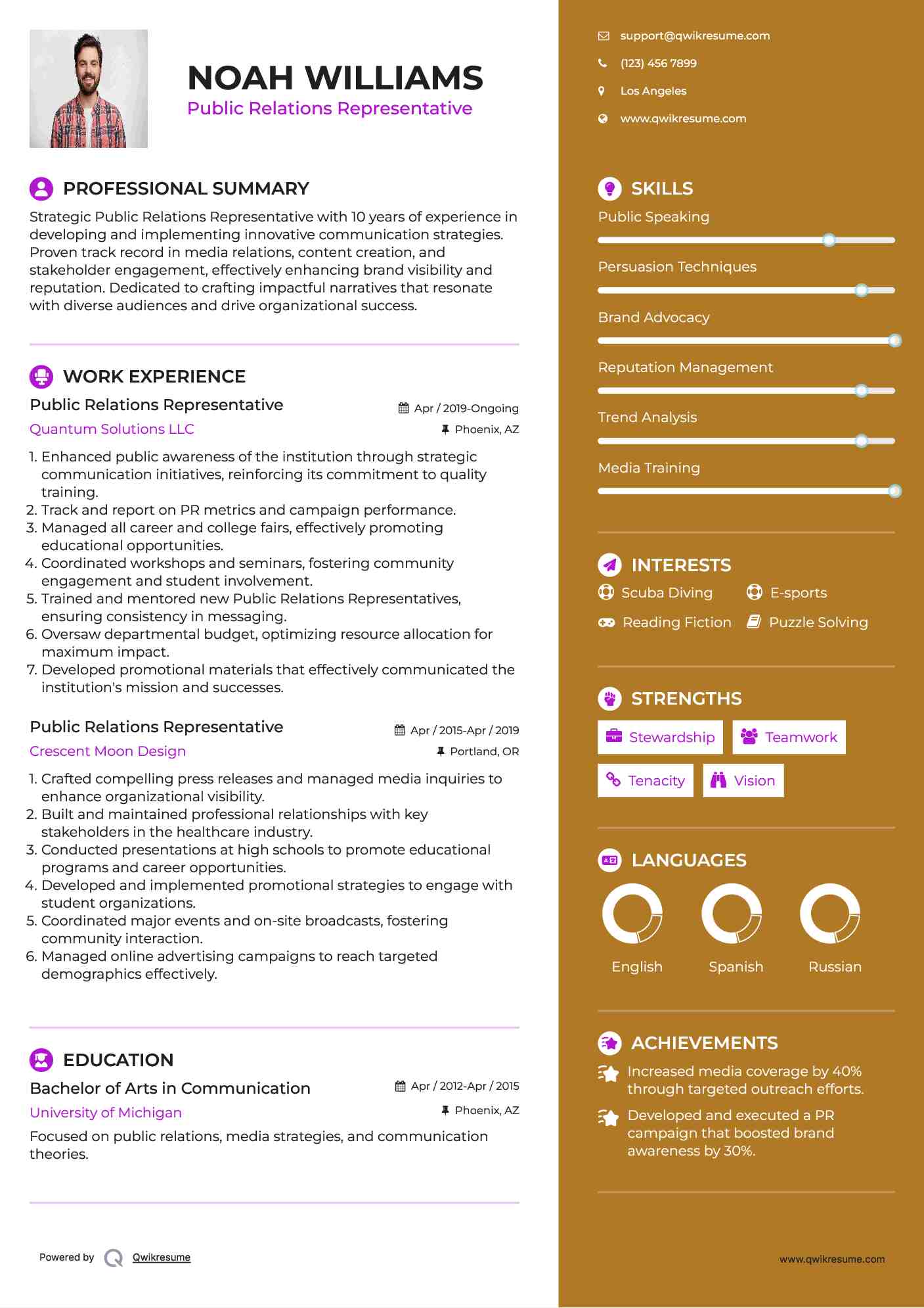 Public Relations Representative Resume Template