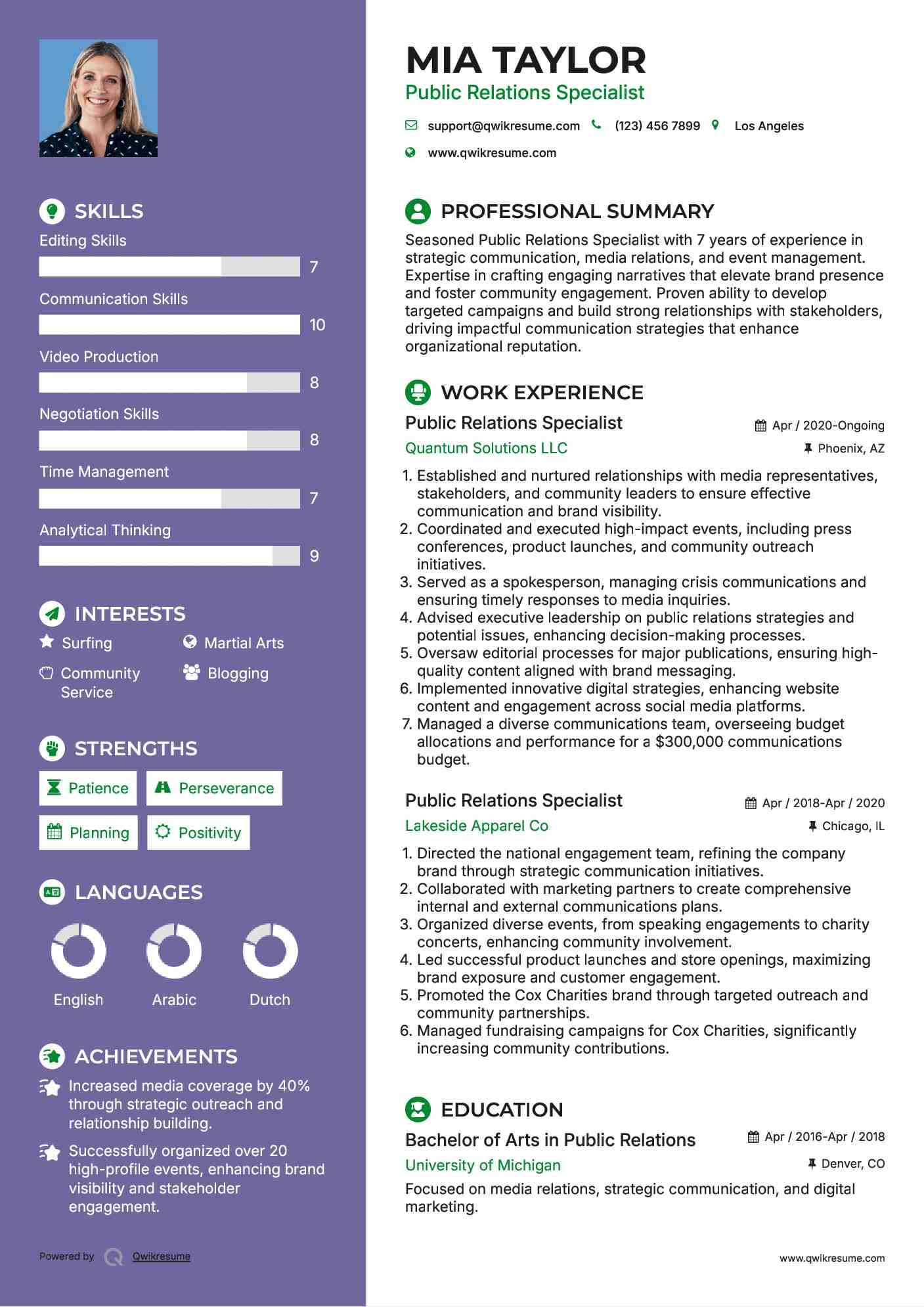 Public Relations Specialist Resume Template