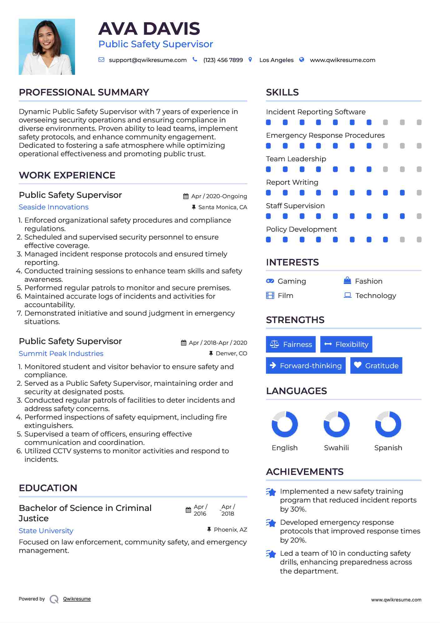Public Safety Supervisor Resume Model