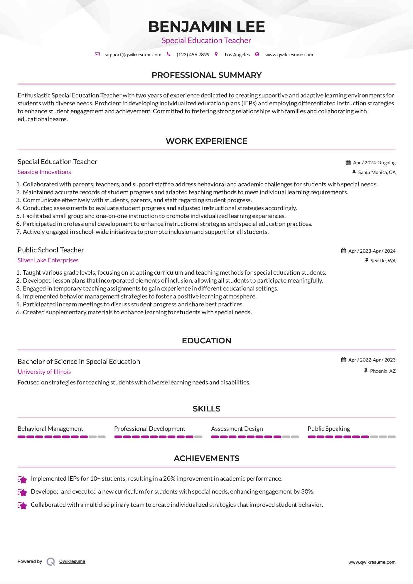 Special Education Teacher Resume Template