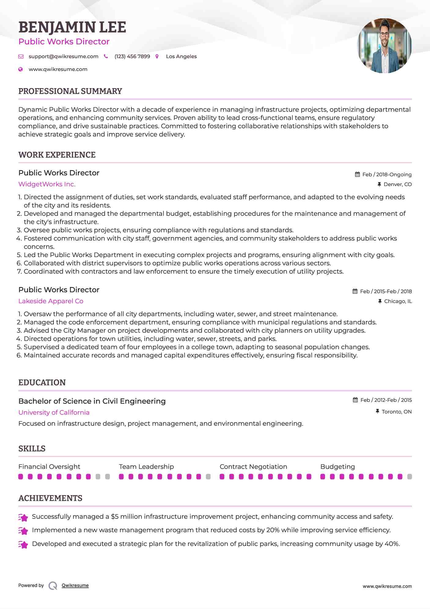 Public Works Director Resume Template