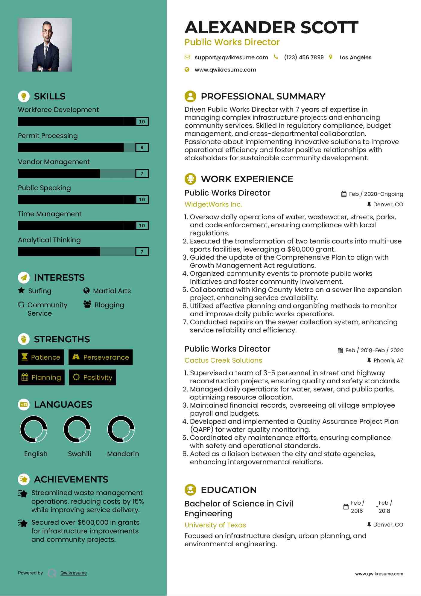 Public Works Director Resume Model