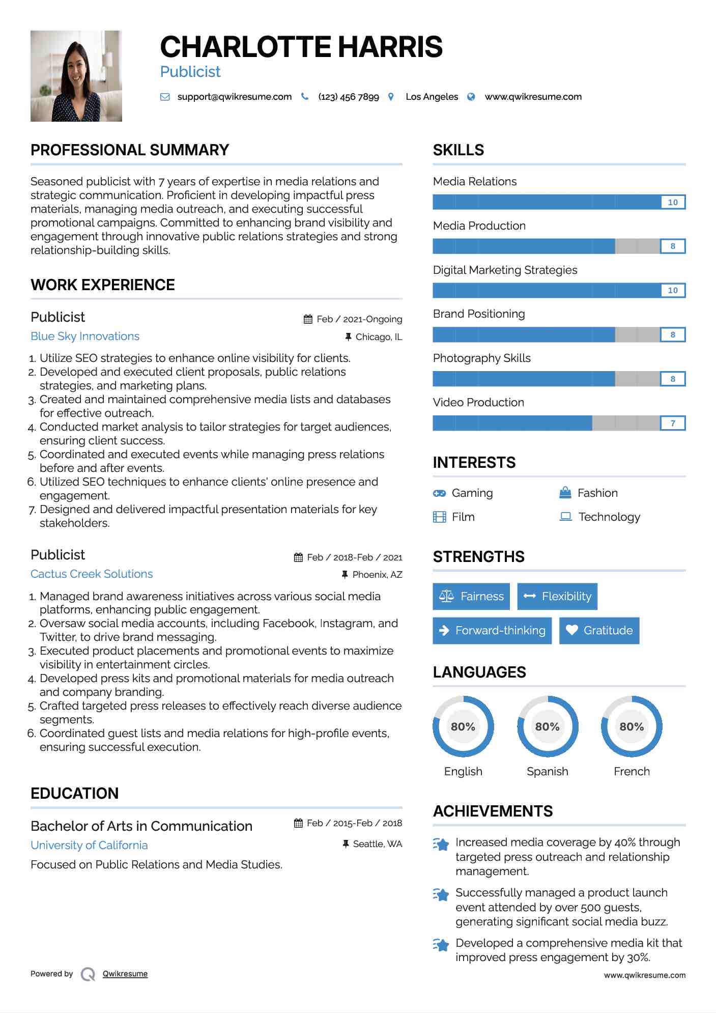 Publicist Resume Template