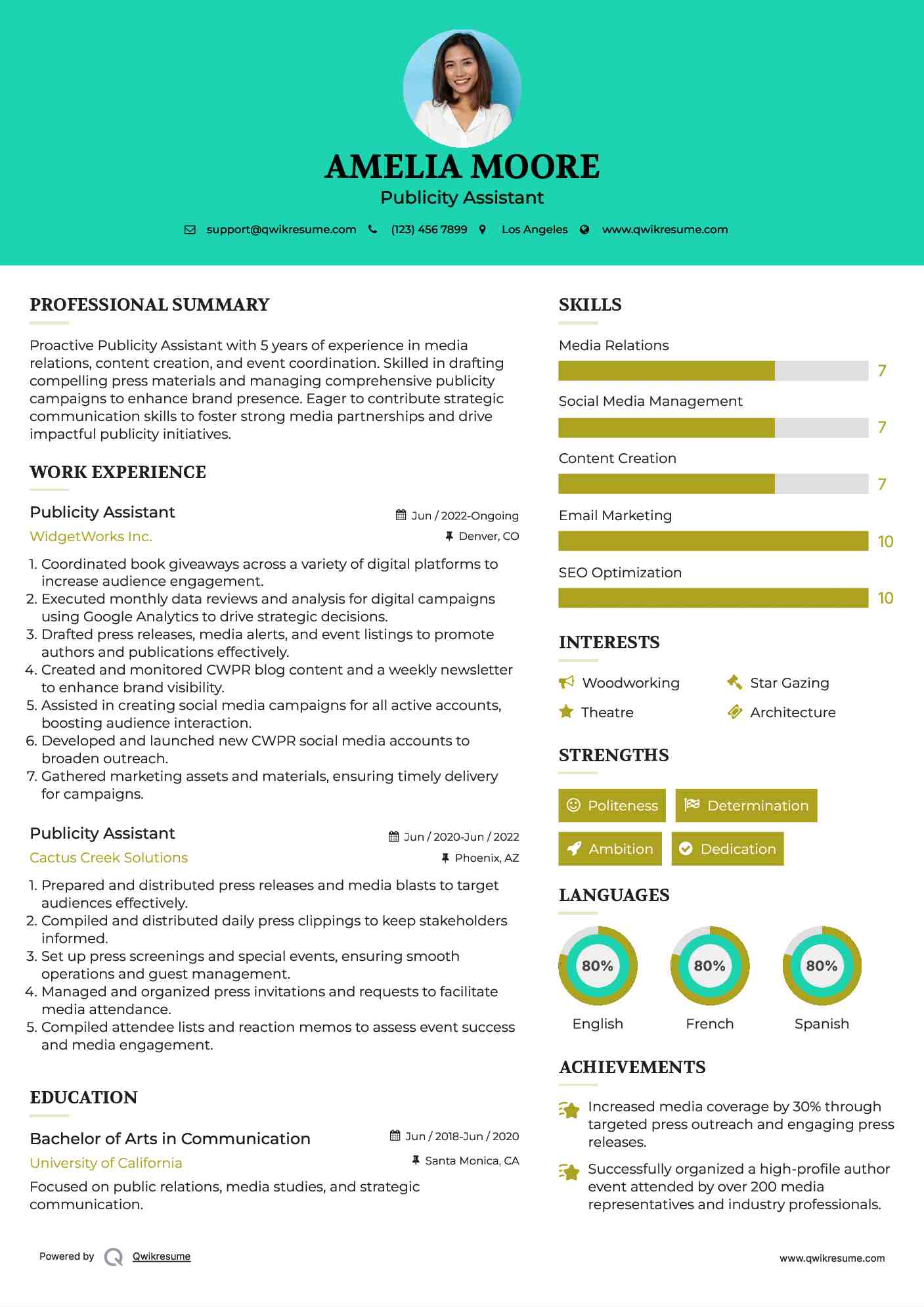 Publicity Assistant Resume Template
