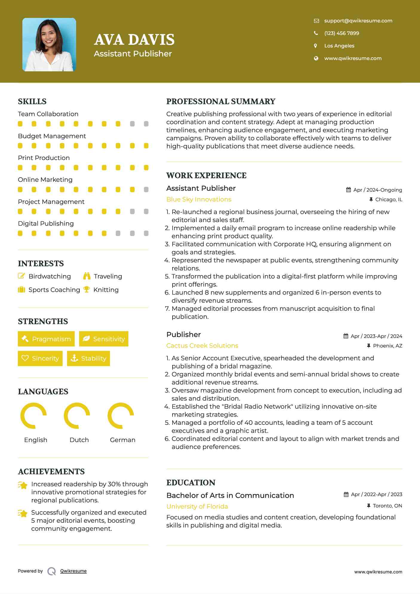 Assistant Publisher Resume Format