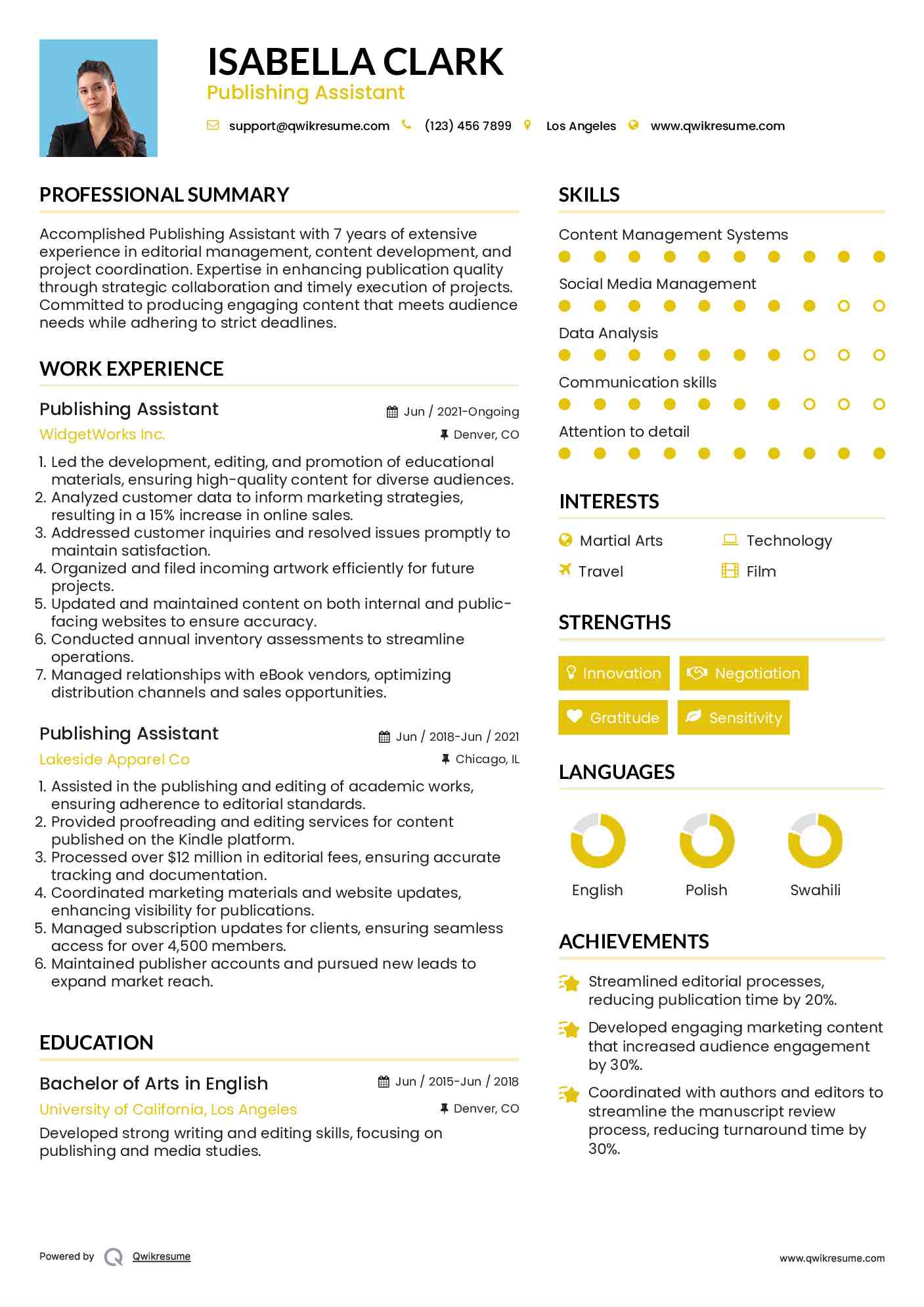 Publishing Assistant Resume Template
