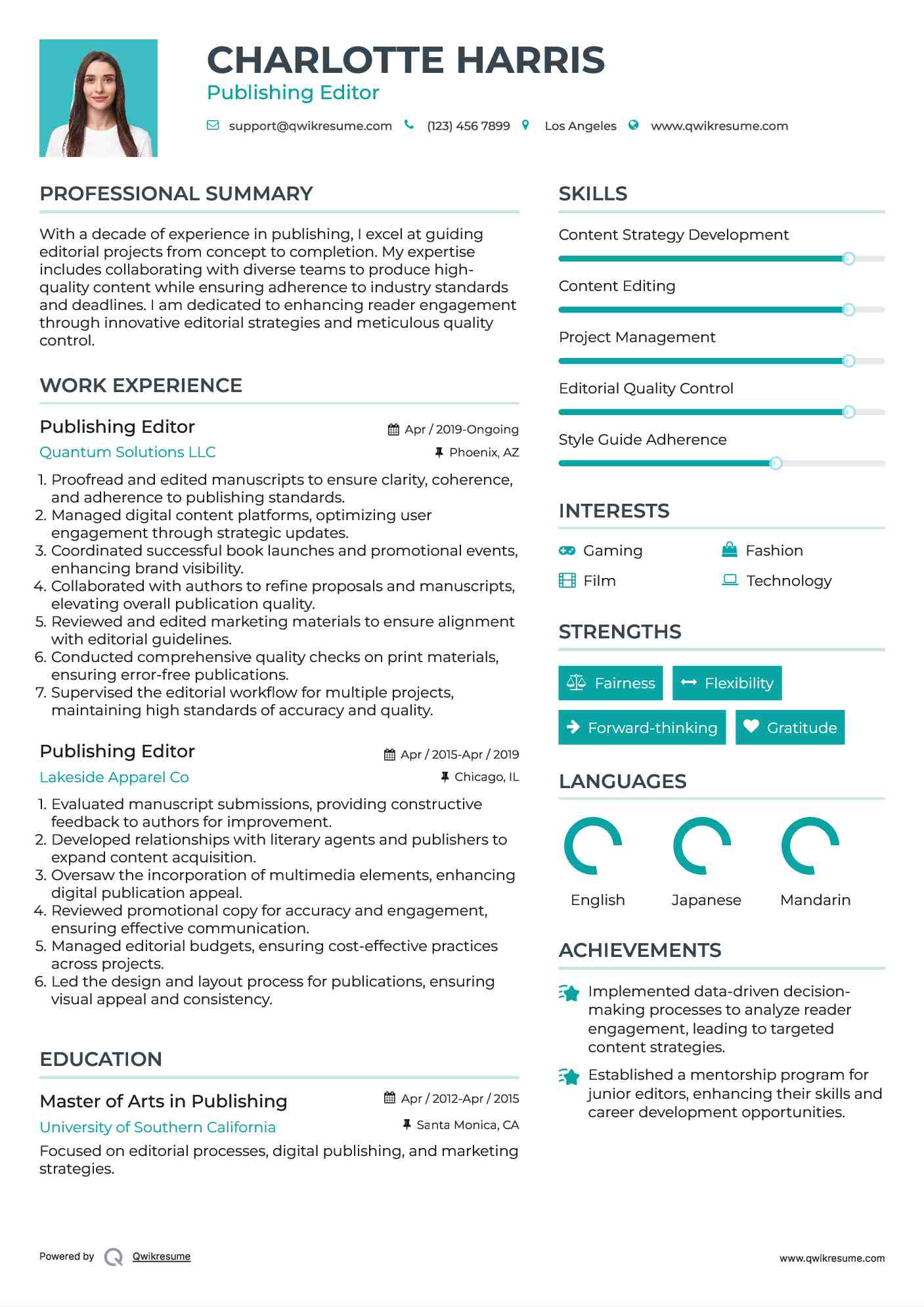 Publishing Editor Resume Sample