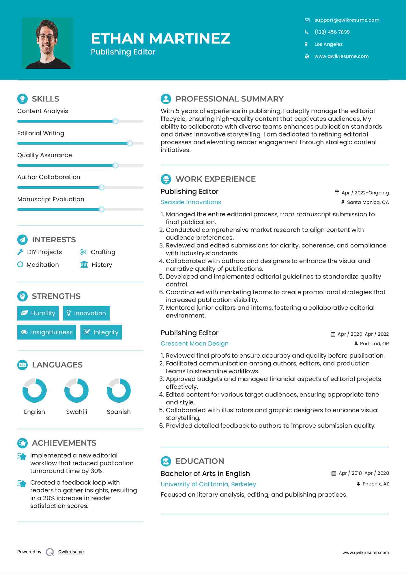 Publishing Editor Resume Sample