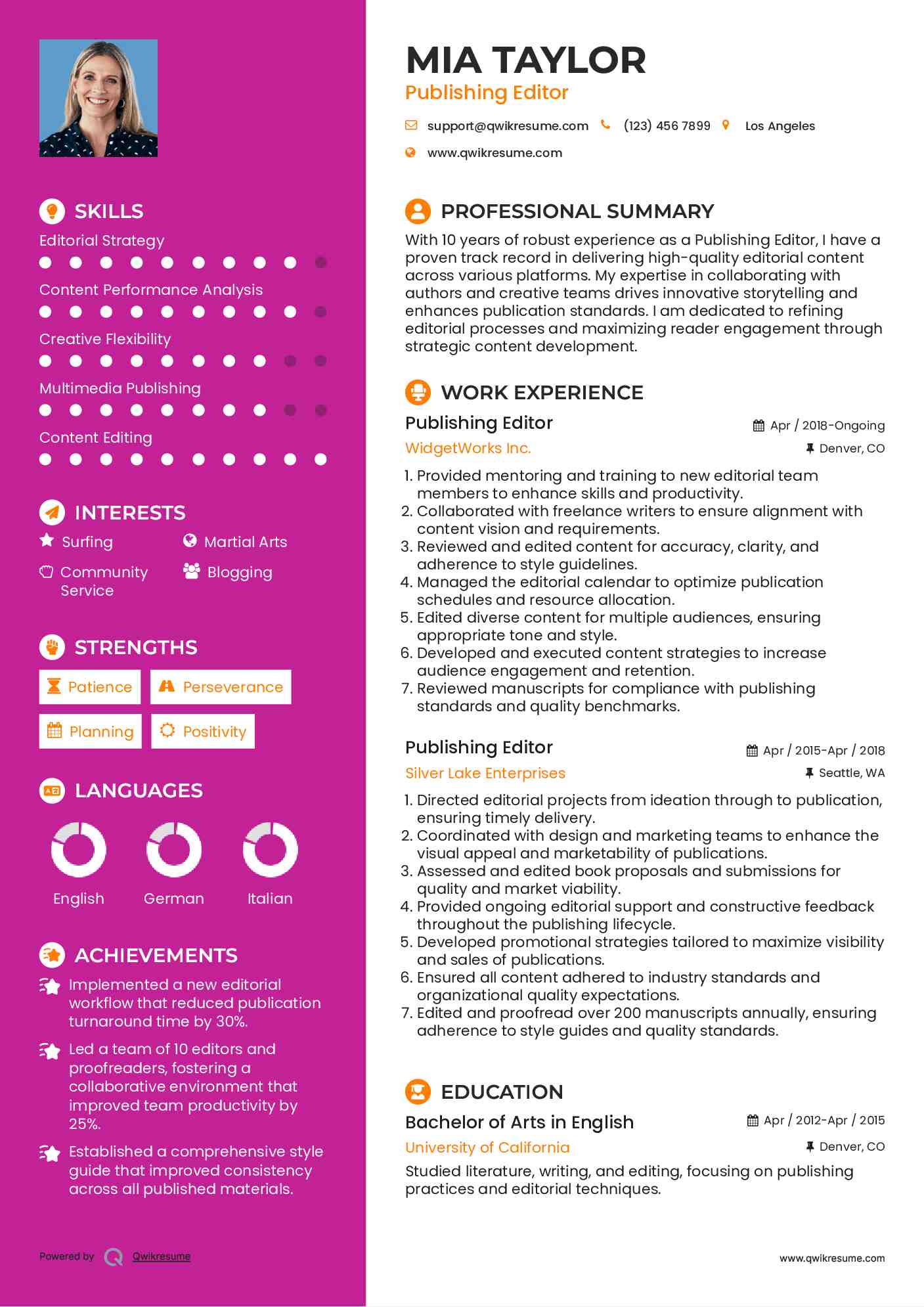 Publishing Editor Resume Sample