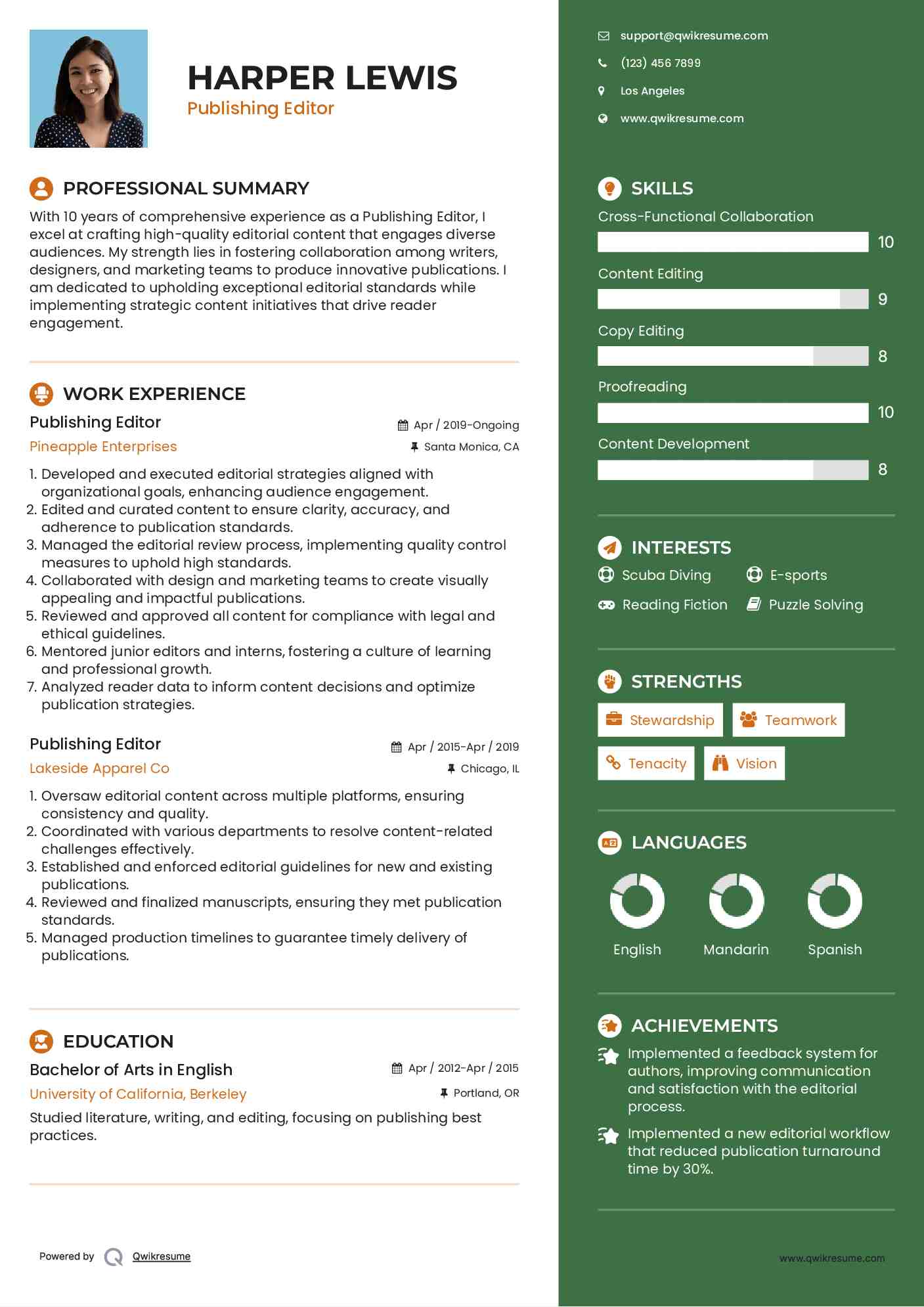 Publishing Editor Resume Sample