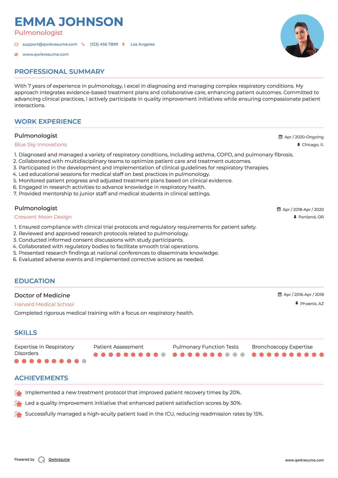 Pulmonologist Resume Template