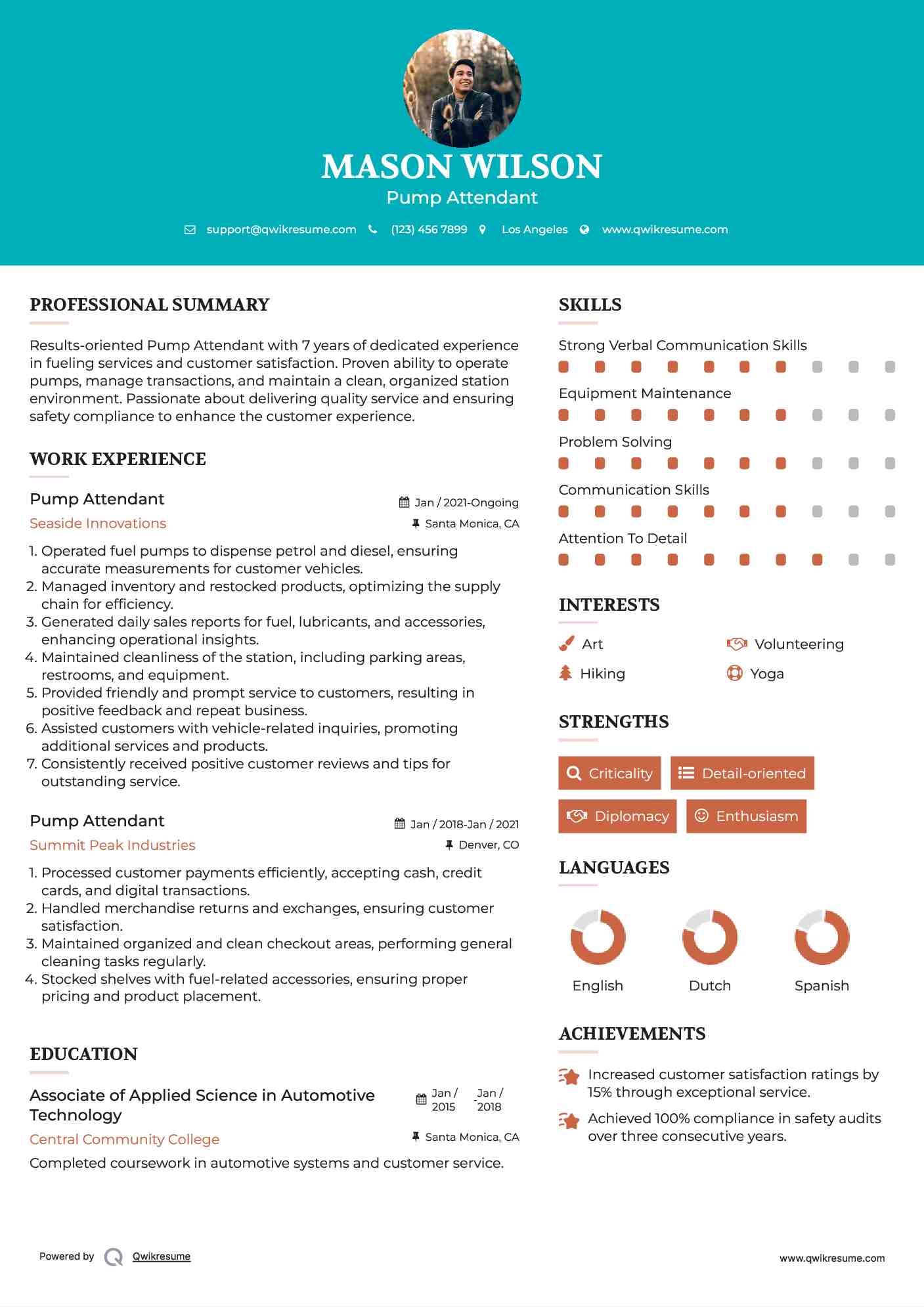 Pump Attendant Resume Model