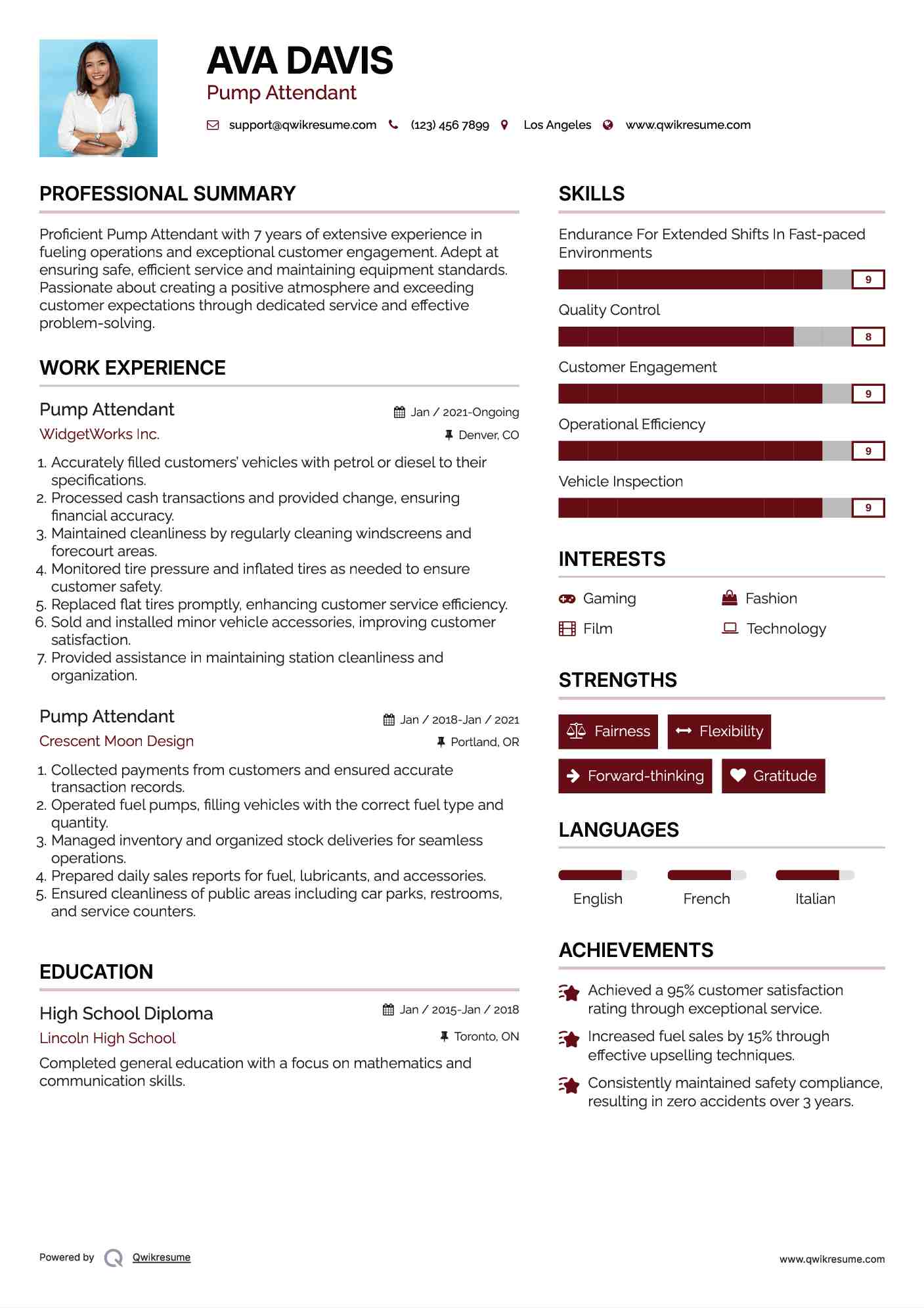 Pump Attendant Resume Example
