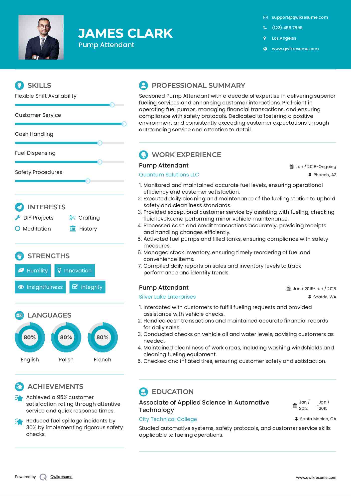 Pump Attendant Resume Format