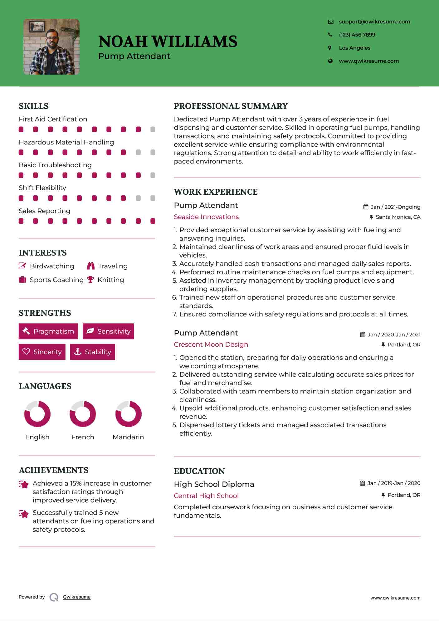 Pump Attendant Resume Format