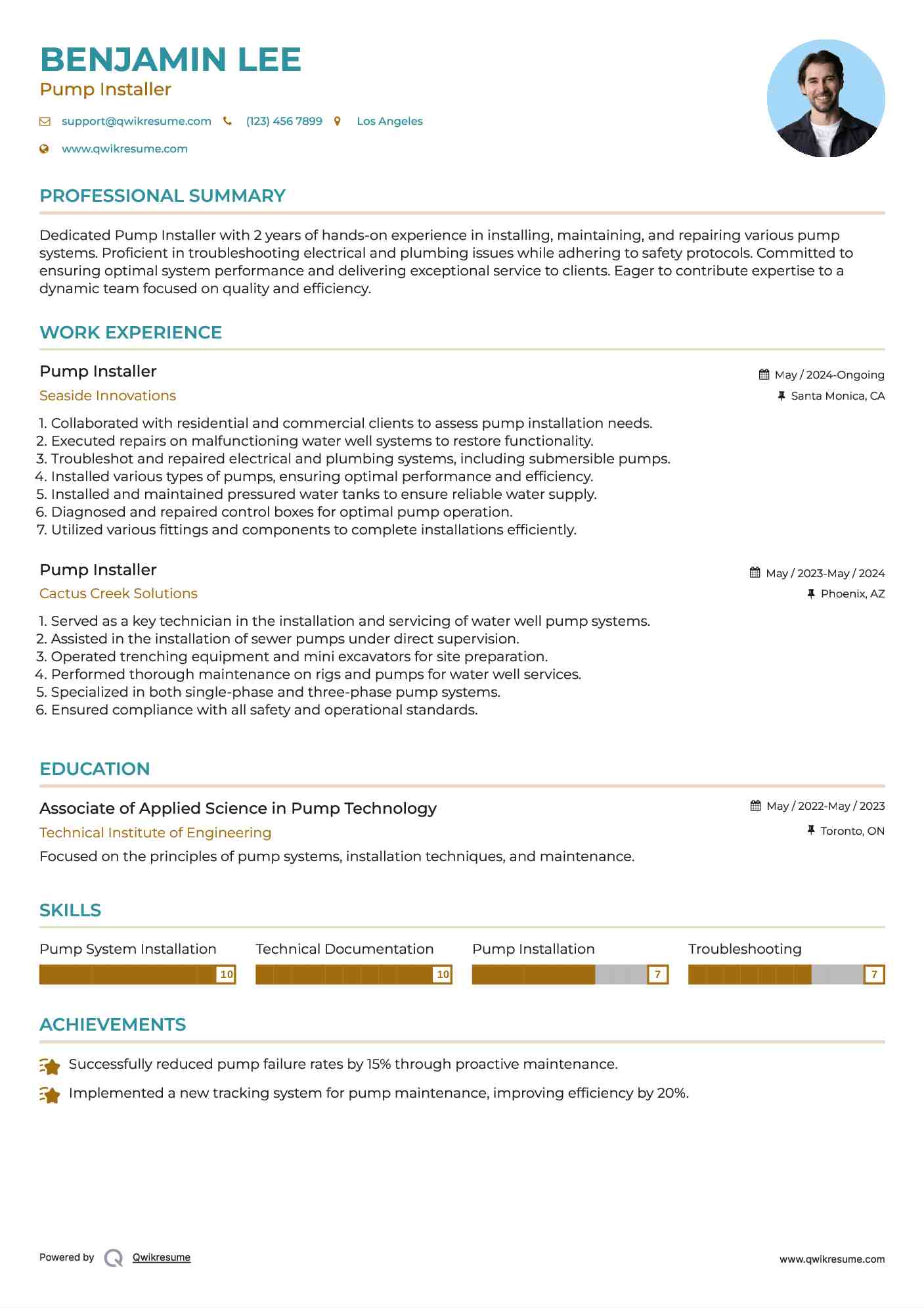 Pump Installer Resume Template