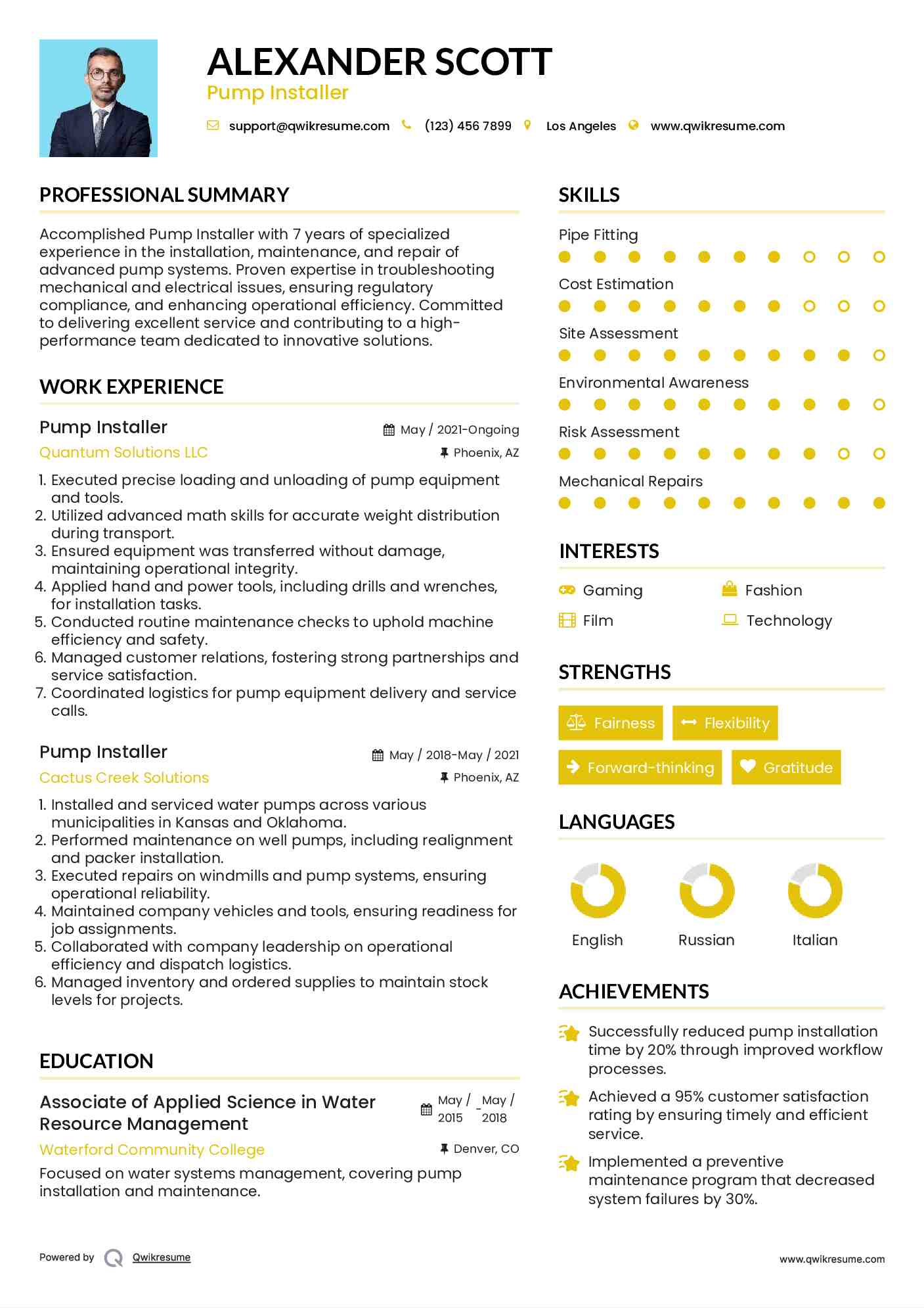 Pump Installer Resume Example