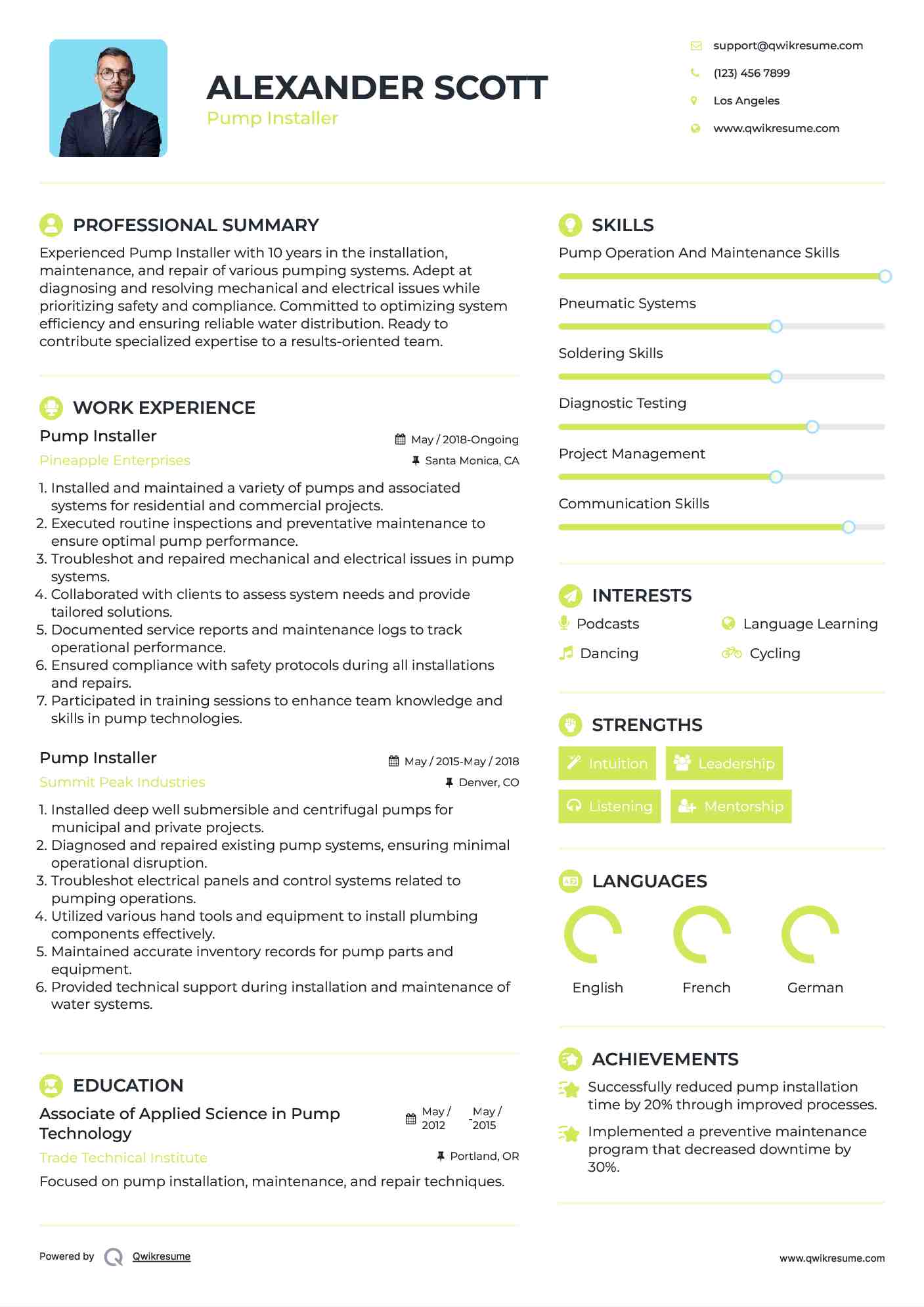 Pump Installer Resume Format