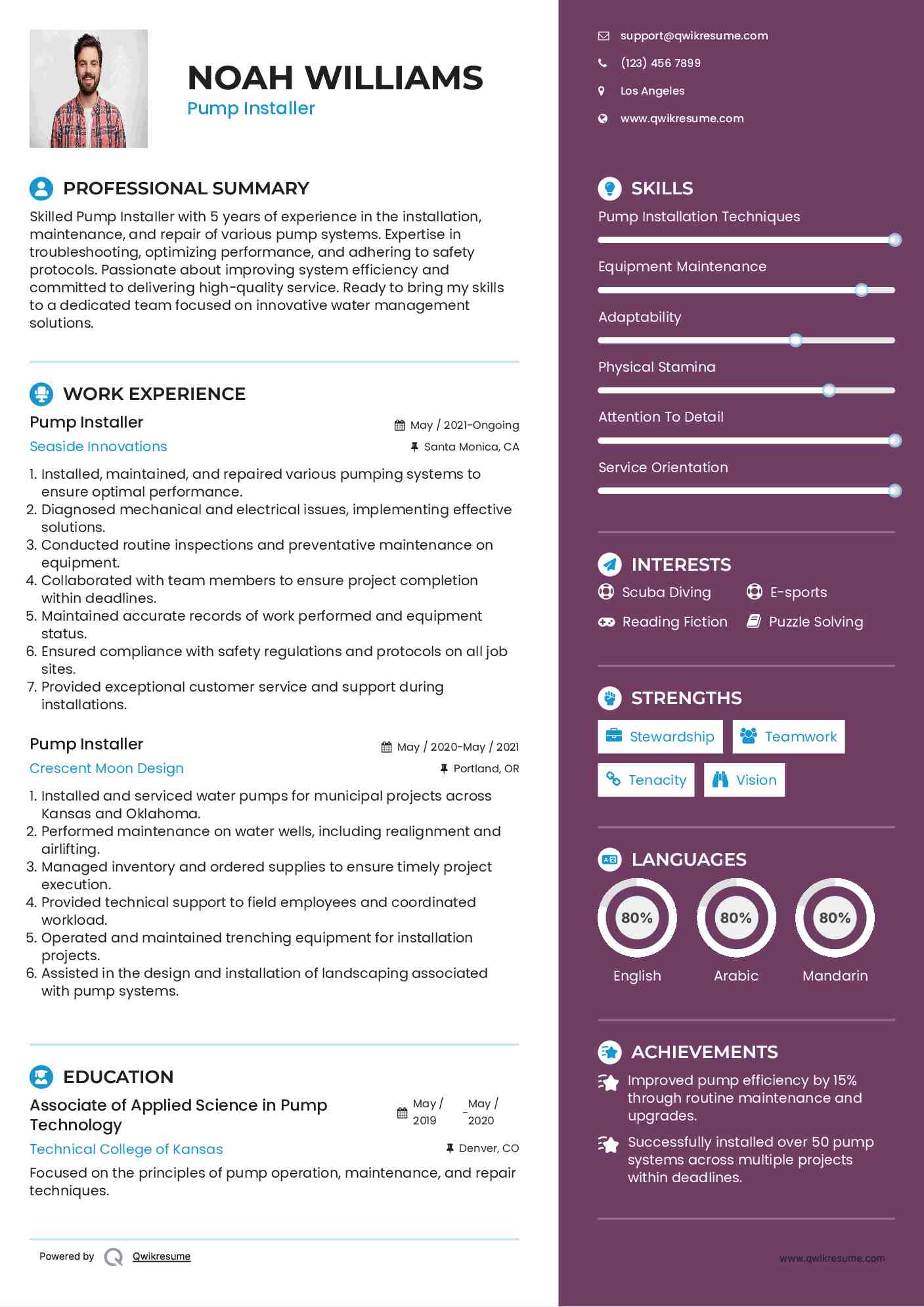 Pump Installer Resume Model