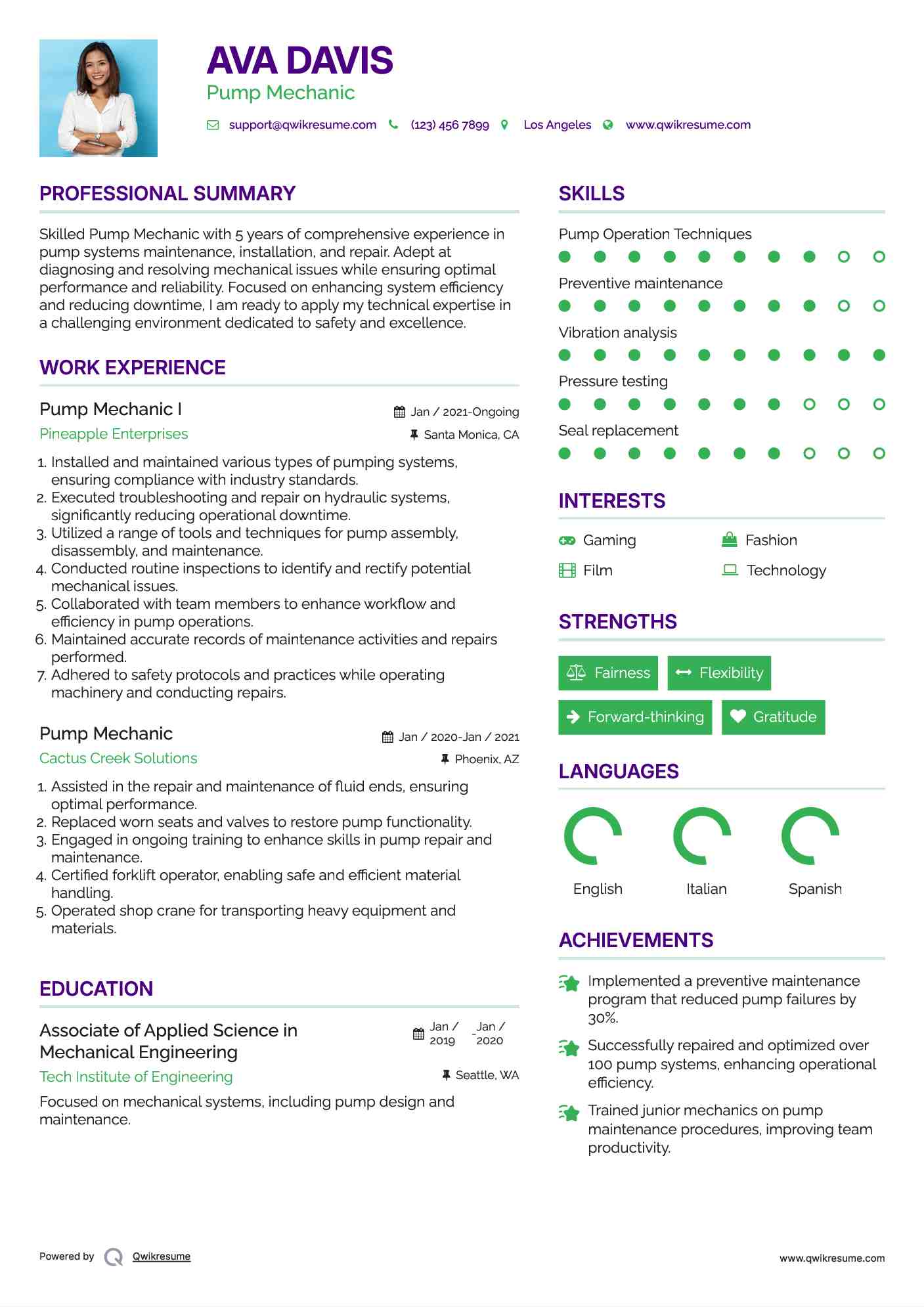 Pump Mechanic I Resume Format