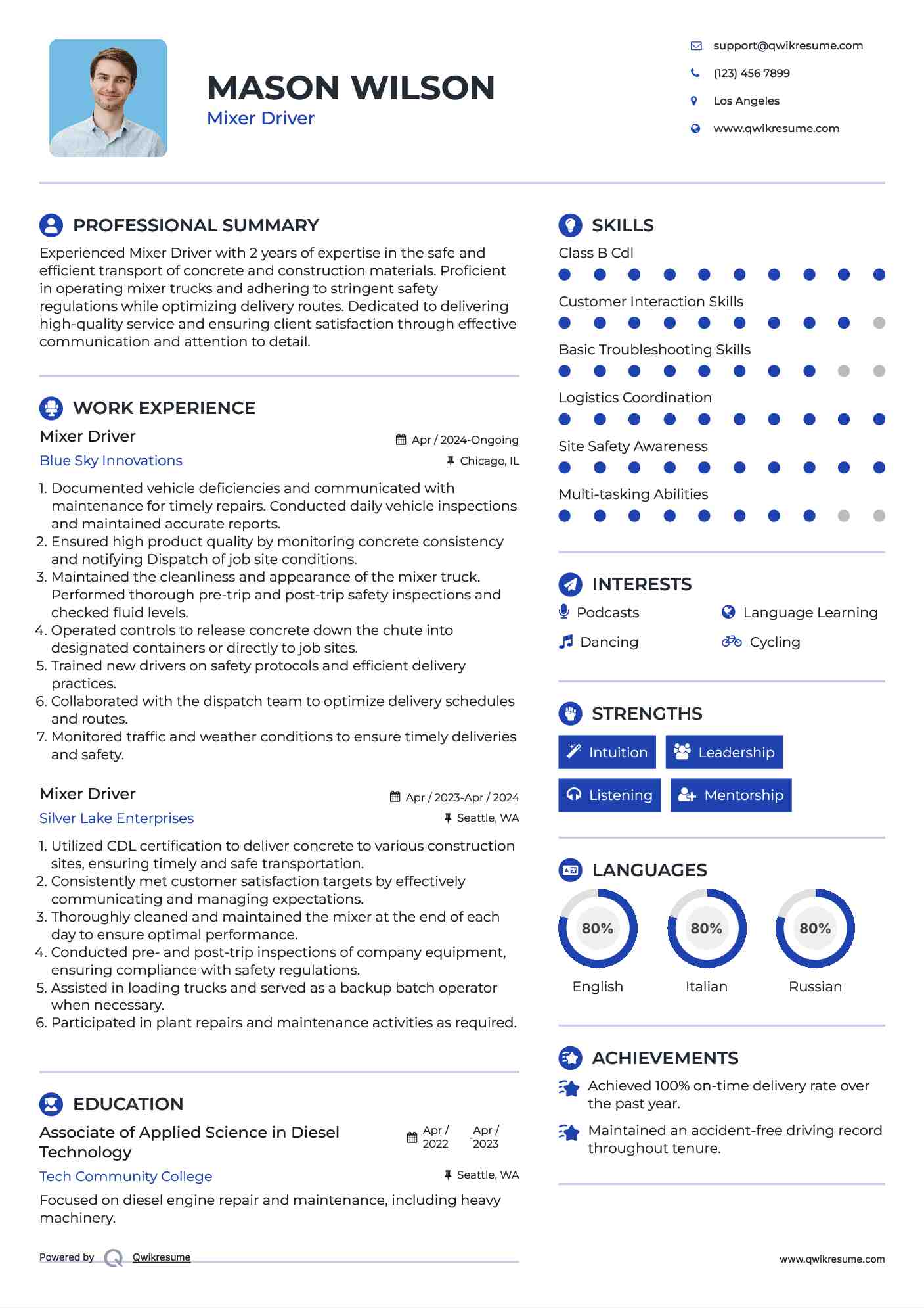 Mixer Driver Resume Template