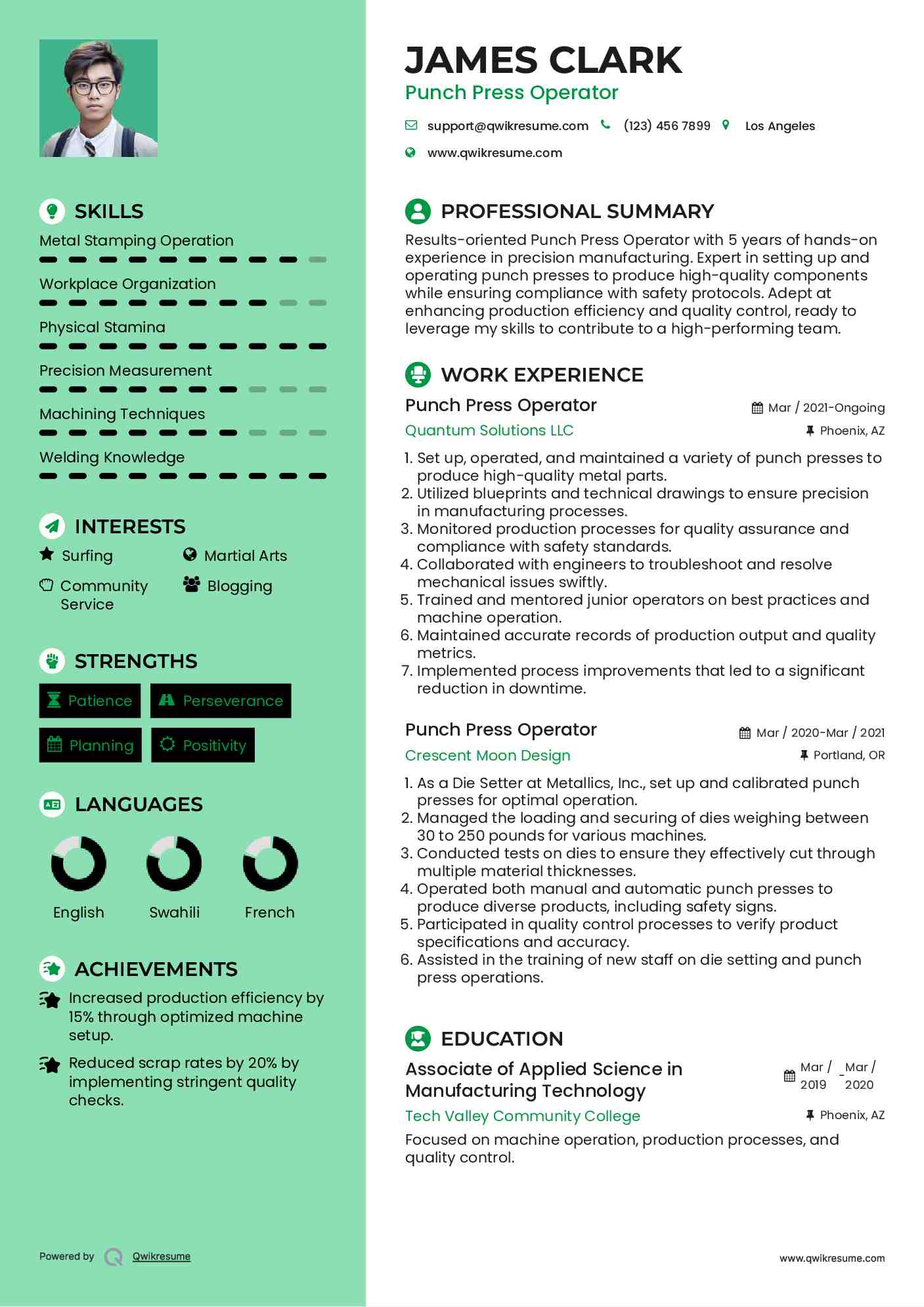 Punch Press Operator Resume Model
